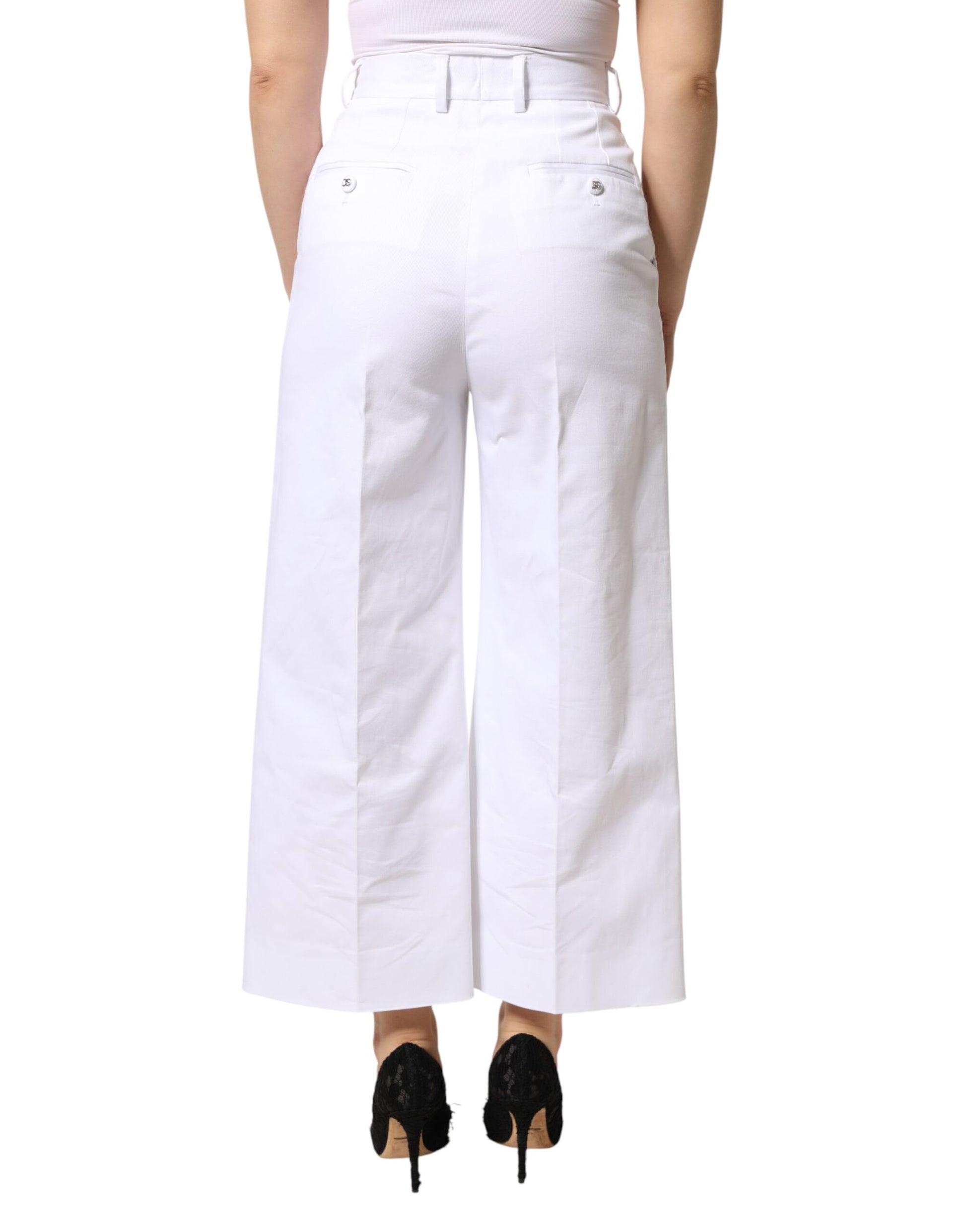 Pantalon large taille haute raccourci en coton blanc Dolce & Gabbana