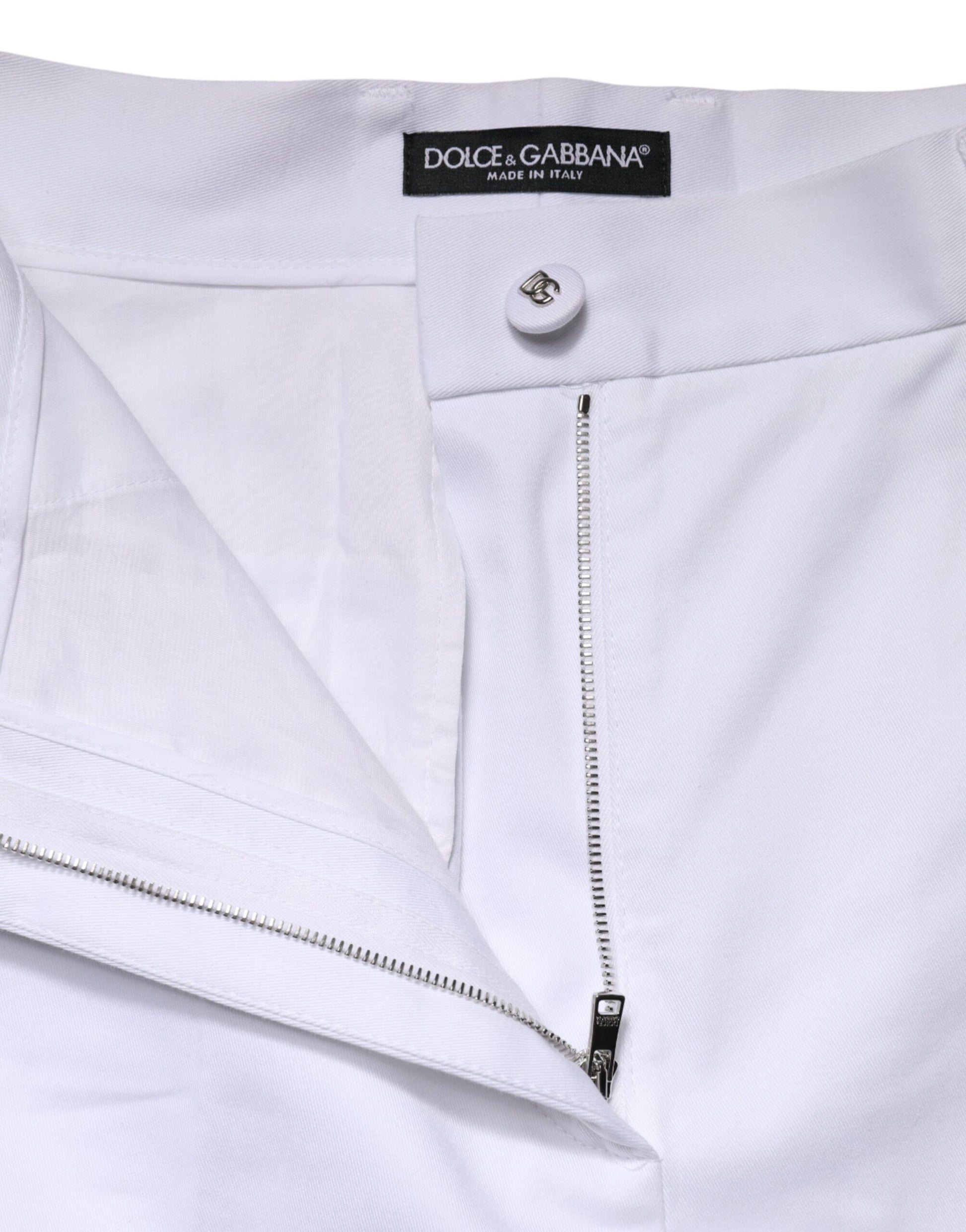 Pantalon large taille haute raccourci en coton blanc Dolce & Gabbana