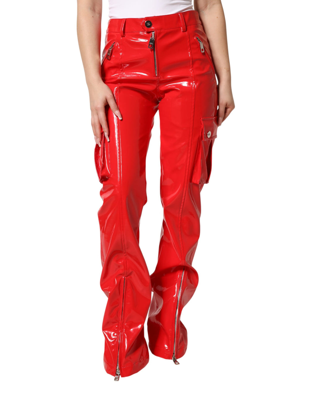 Pantalon cargo coupe bootcut Dolce & Gabbana en polyester rouge brillant
