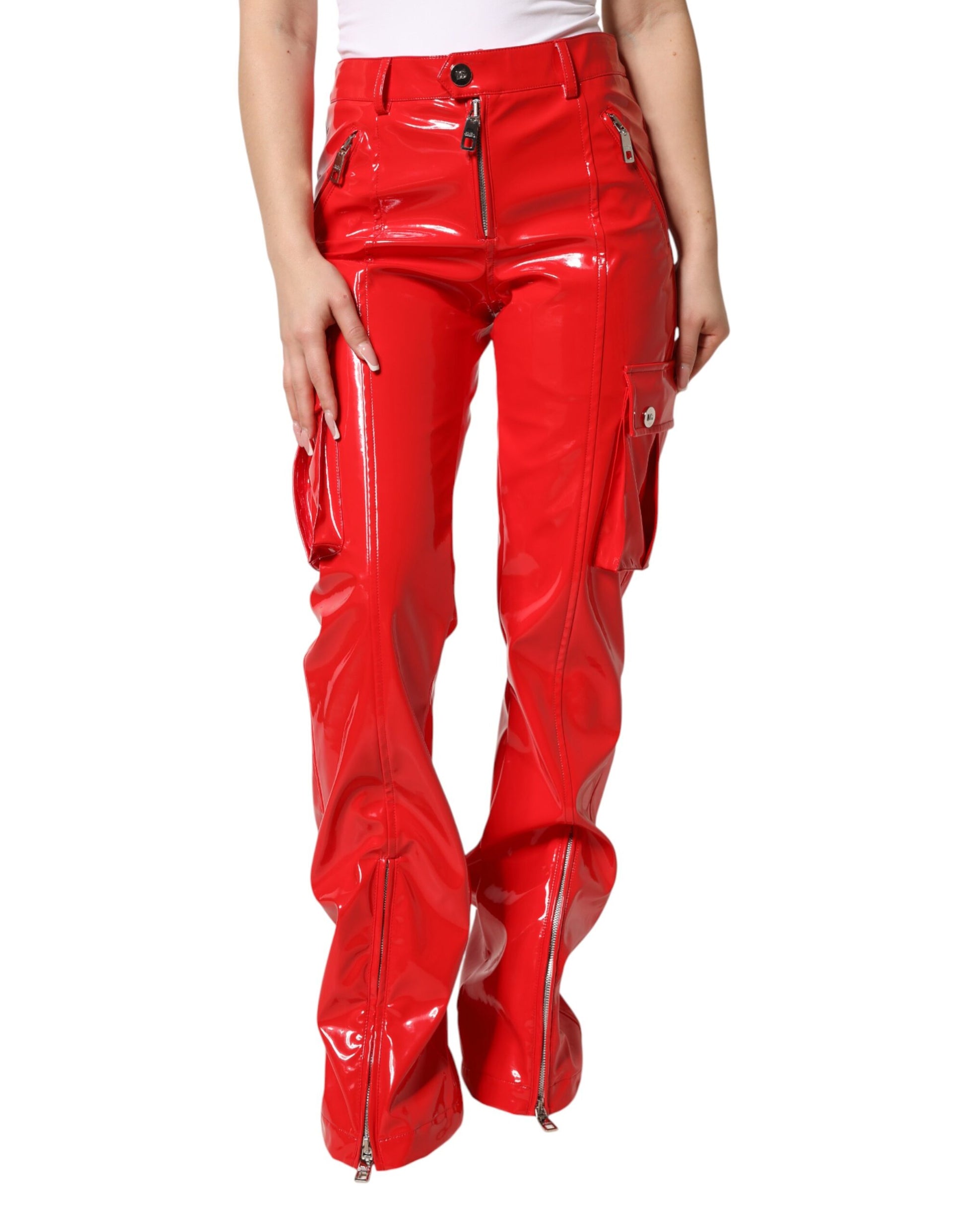 Pantalon cargo coupe bootcut Dolce & Gabbana en polyester rouge brillant