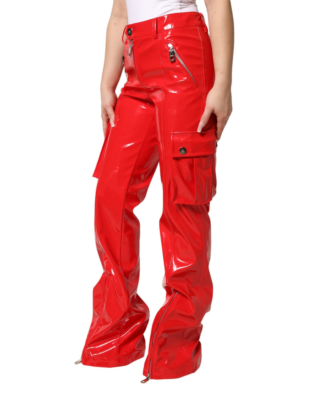 Pantalon cargo coupe bootcut Dolce & Gabbana en polyester rouge brillant