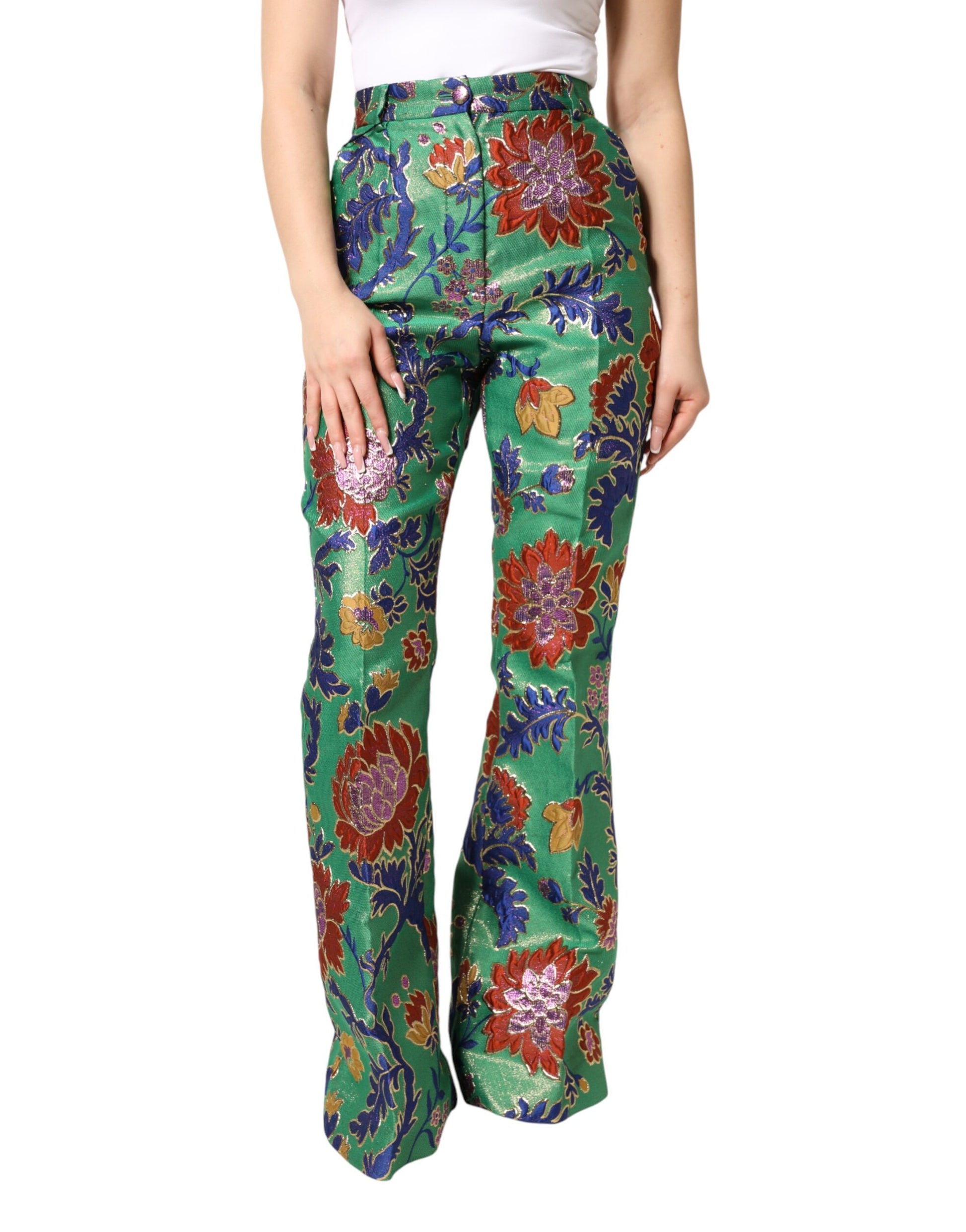 Pantalon coupe bottillon Dolce & Gabbana en polyester vert à motifs floraux
