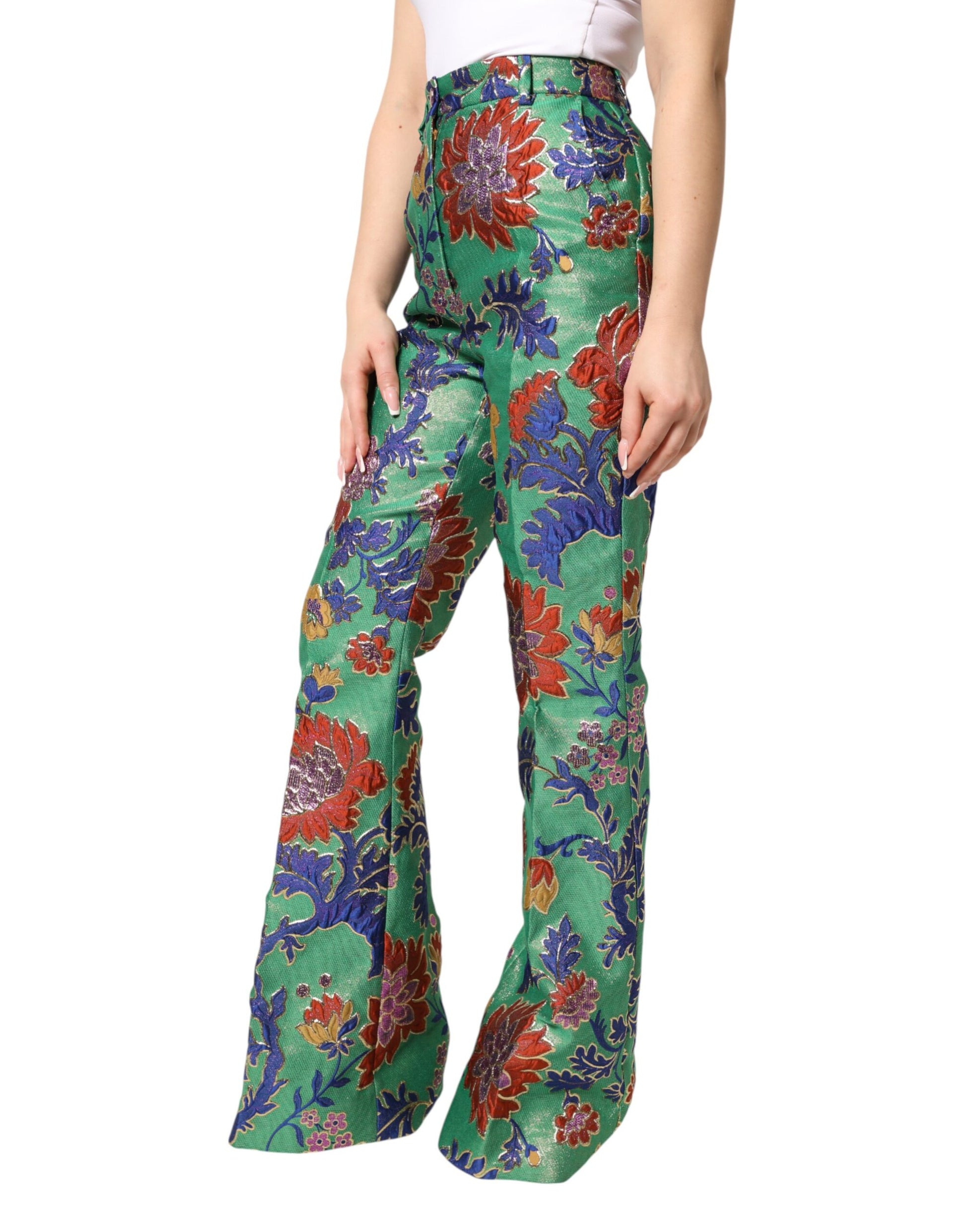 Pantalon coupe bottillon Dolce & Gabbana en polyester vert à motifs floraux