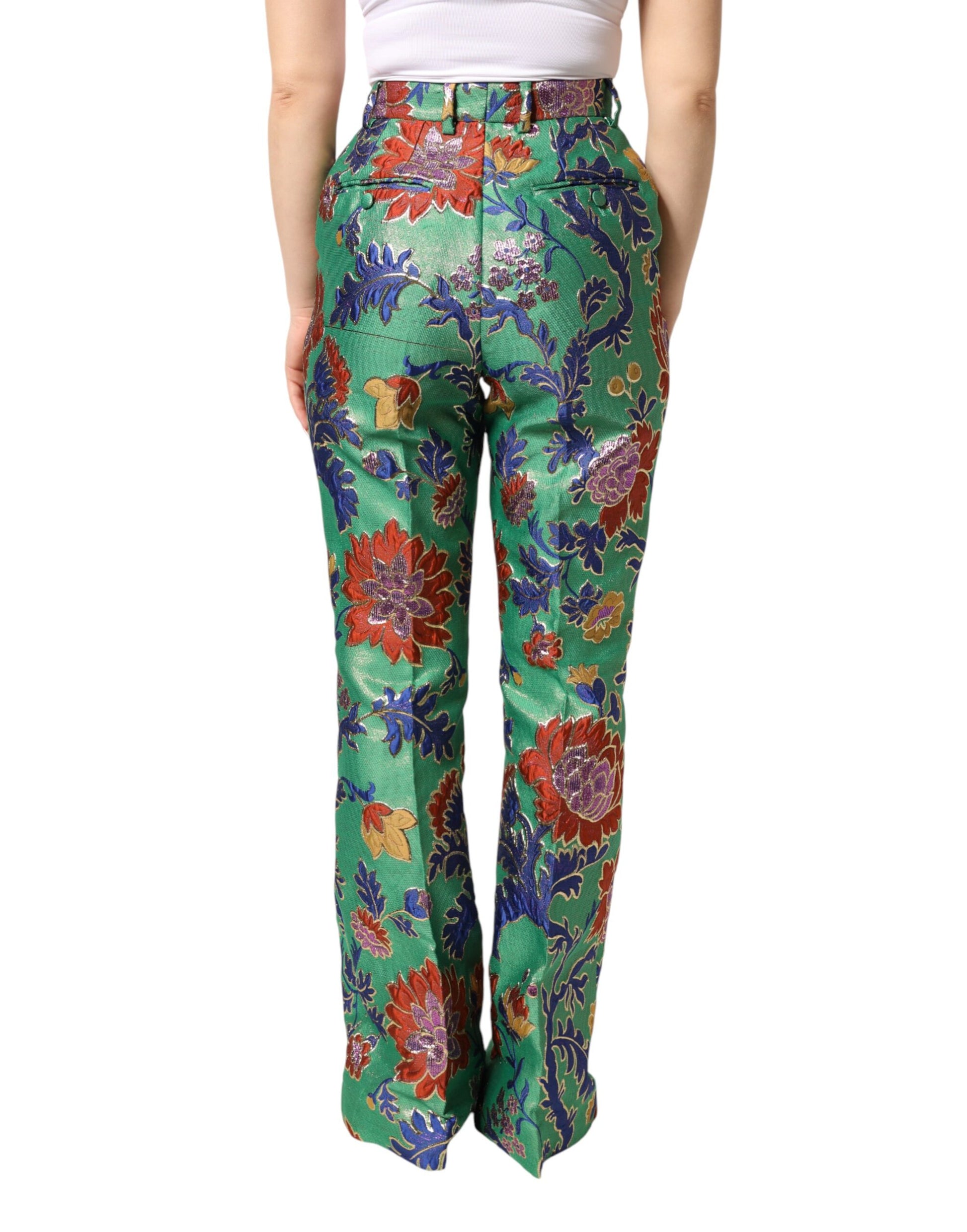 Pantalon coupe bottillon Dolce & Gabbana en polyester vert à motifs floraux