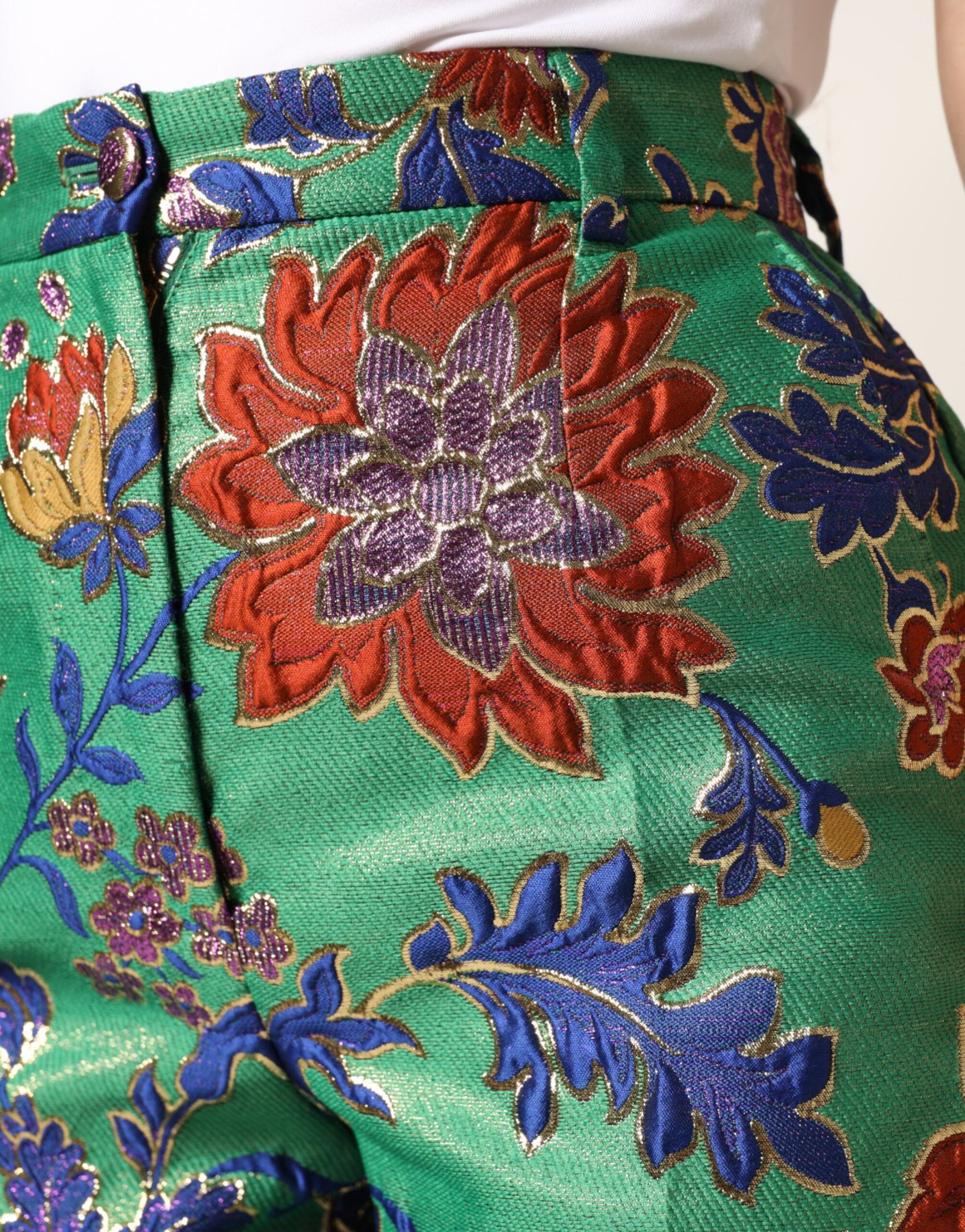 Pantalon coupe bottillon Dolce & Gabbana en polyester vert à motifs floraux
