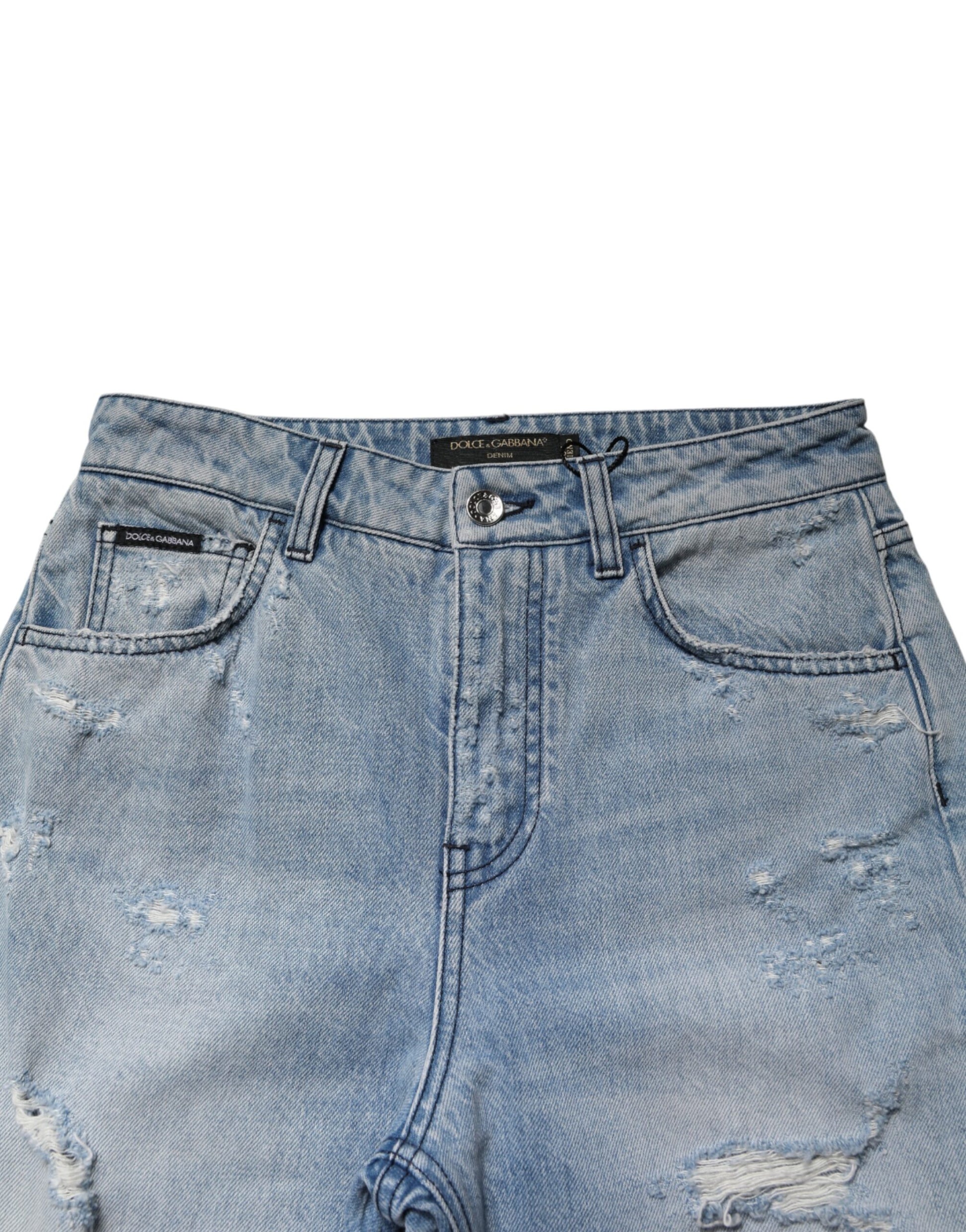 Jean en jean délavé déchiré coupe Boyfriend Dolce & Gabbana LightBlue