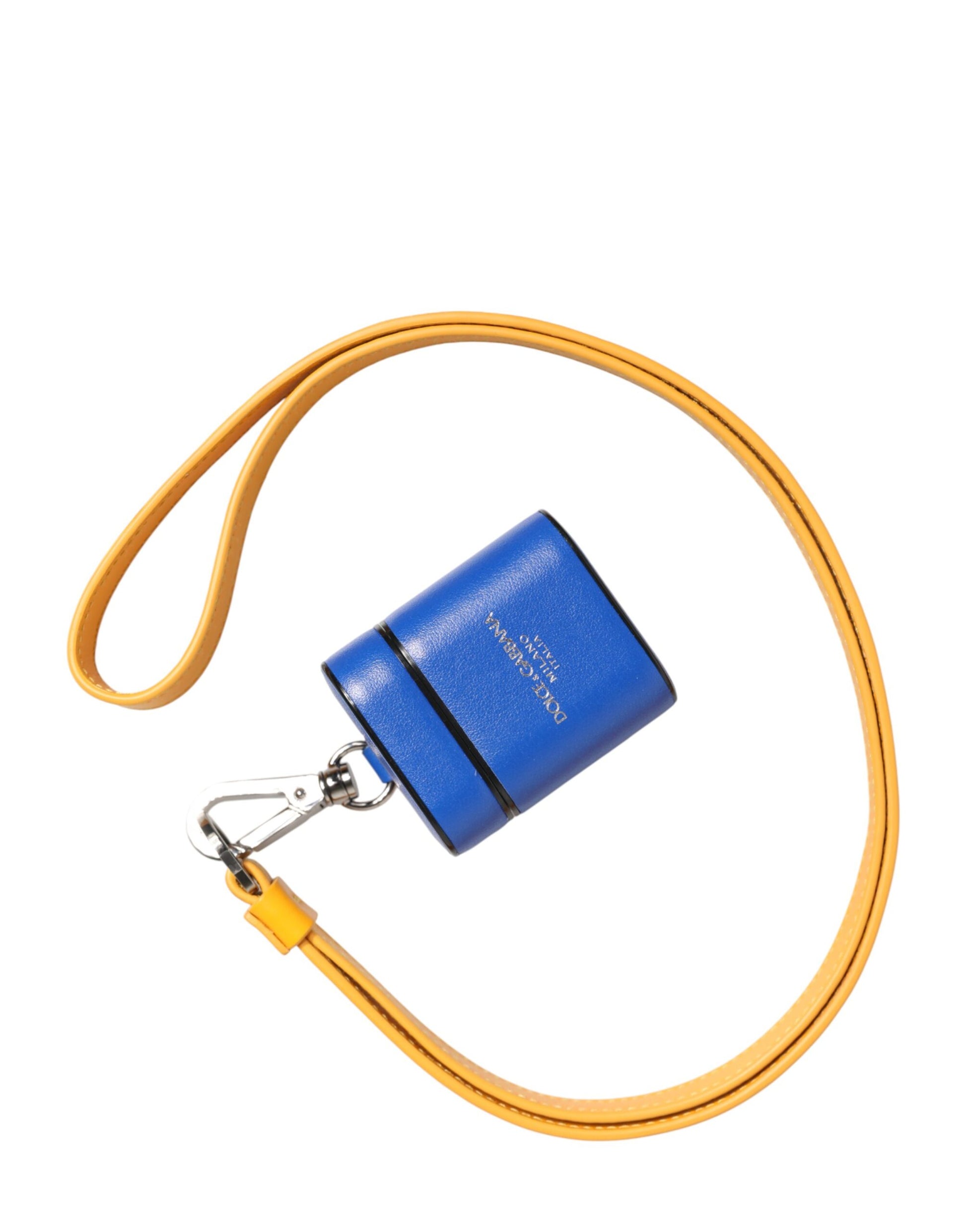 Étui pour Airpods Dolce & Gabbana en cuir de veau bleu et jaune avec logo