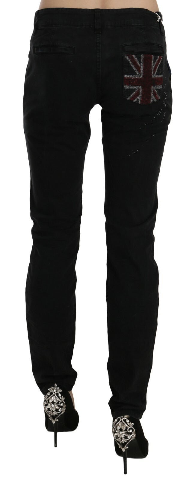 Jean slim noir taille basse à peinture blanche John Galliano