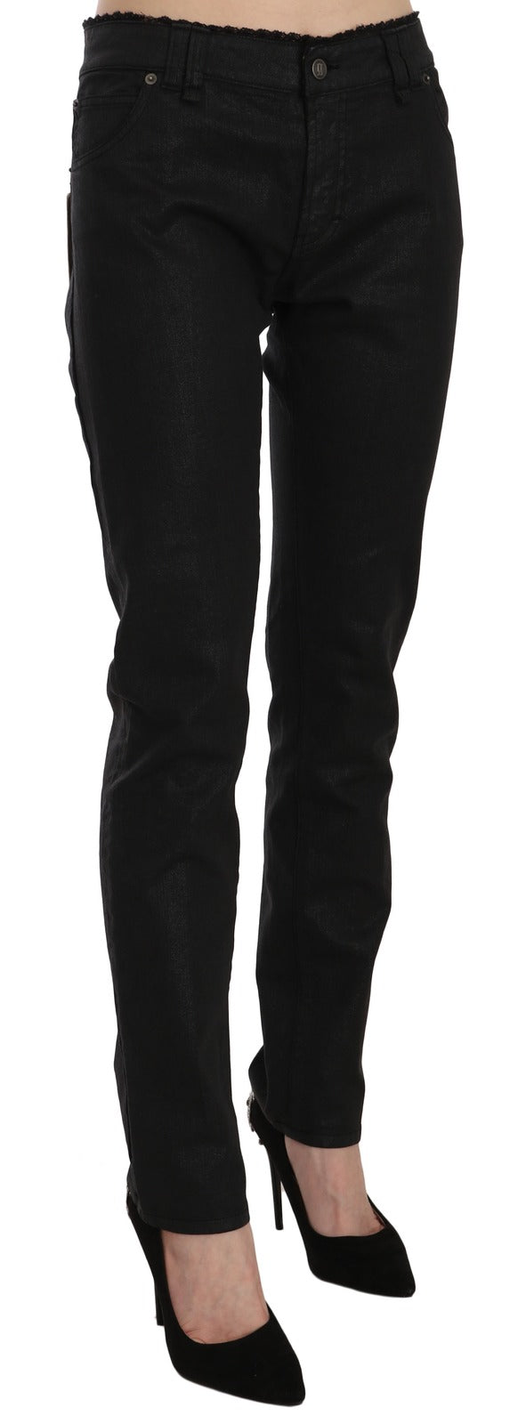 Jean slim décontracté en denim de coton noir taille mi-haute John Galliano