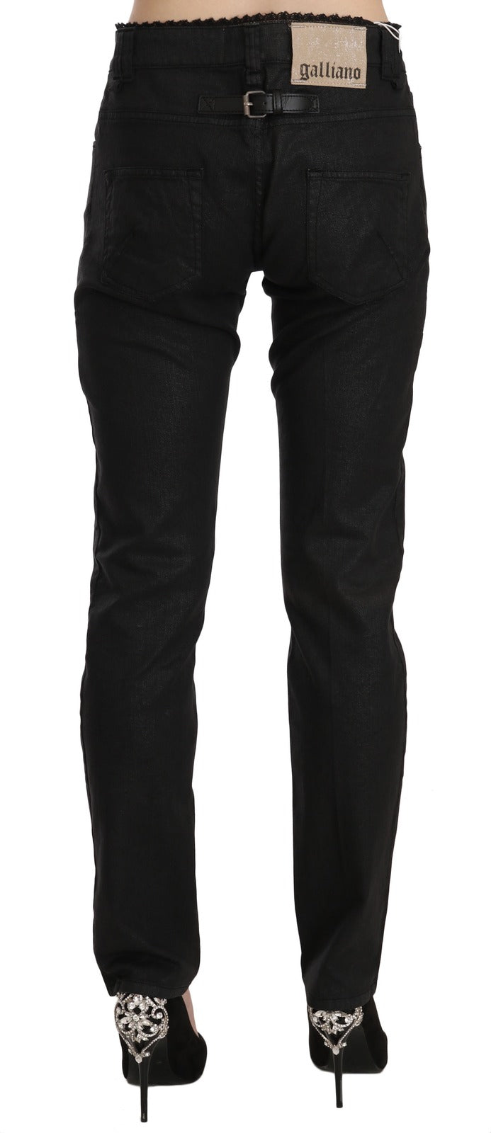 Jean slim décontracté en denim de coton noir taille mi-haute John Galliano