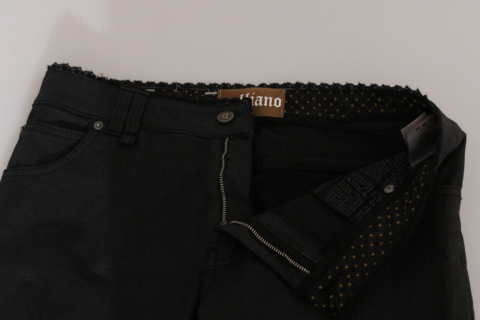 Jean slim décontracté en denim de coton noir taille mi-haute John Galliano