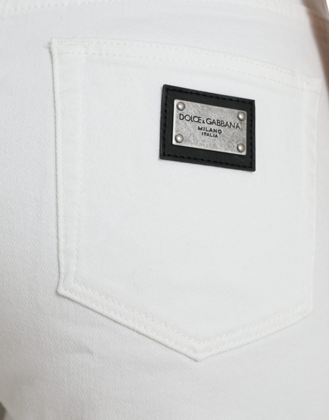 Jean Capri en denim de coton blanc coupe large Dolce & Gabbana