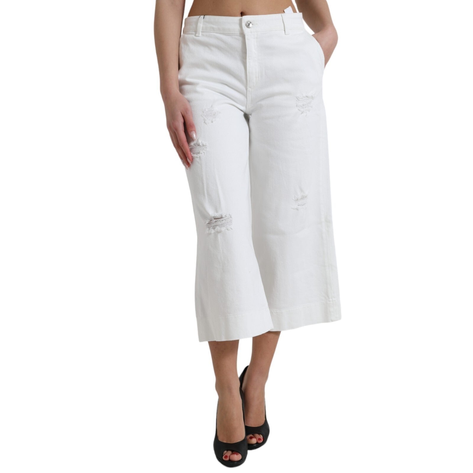Jean Capri en denim de coton blanc coupe large Dolce & Gabbana