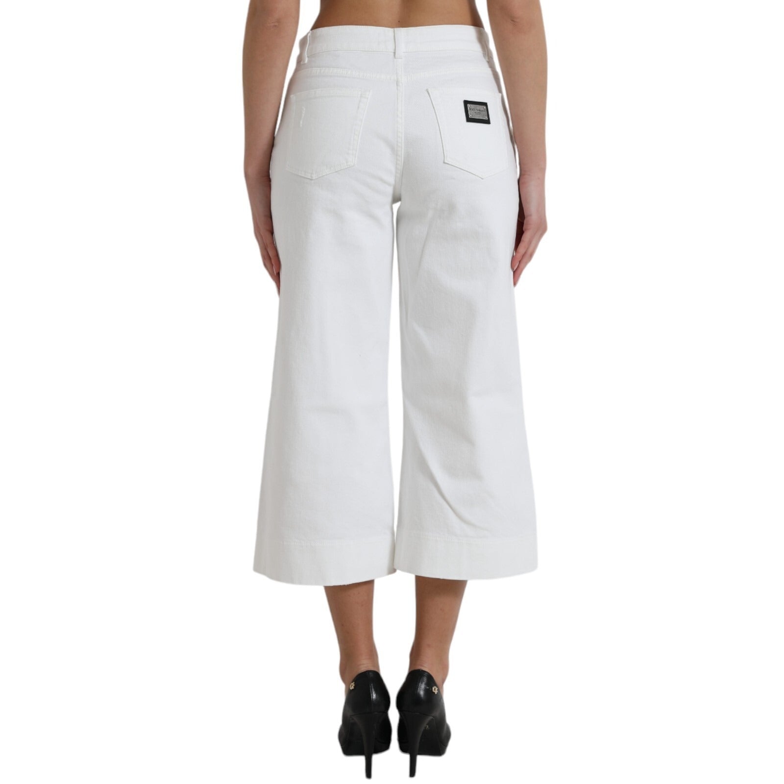 Jean Capri en denim de coton blanc coupe large Dolce & Gabbana