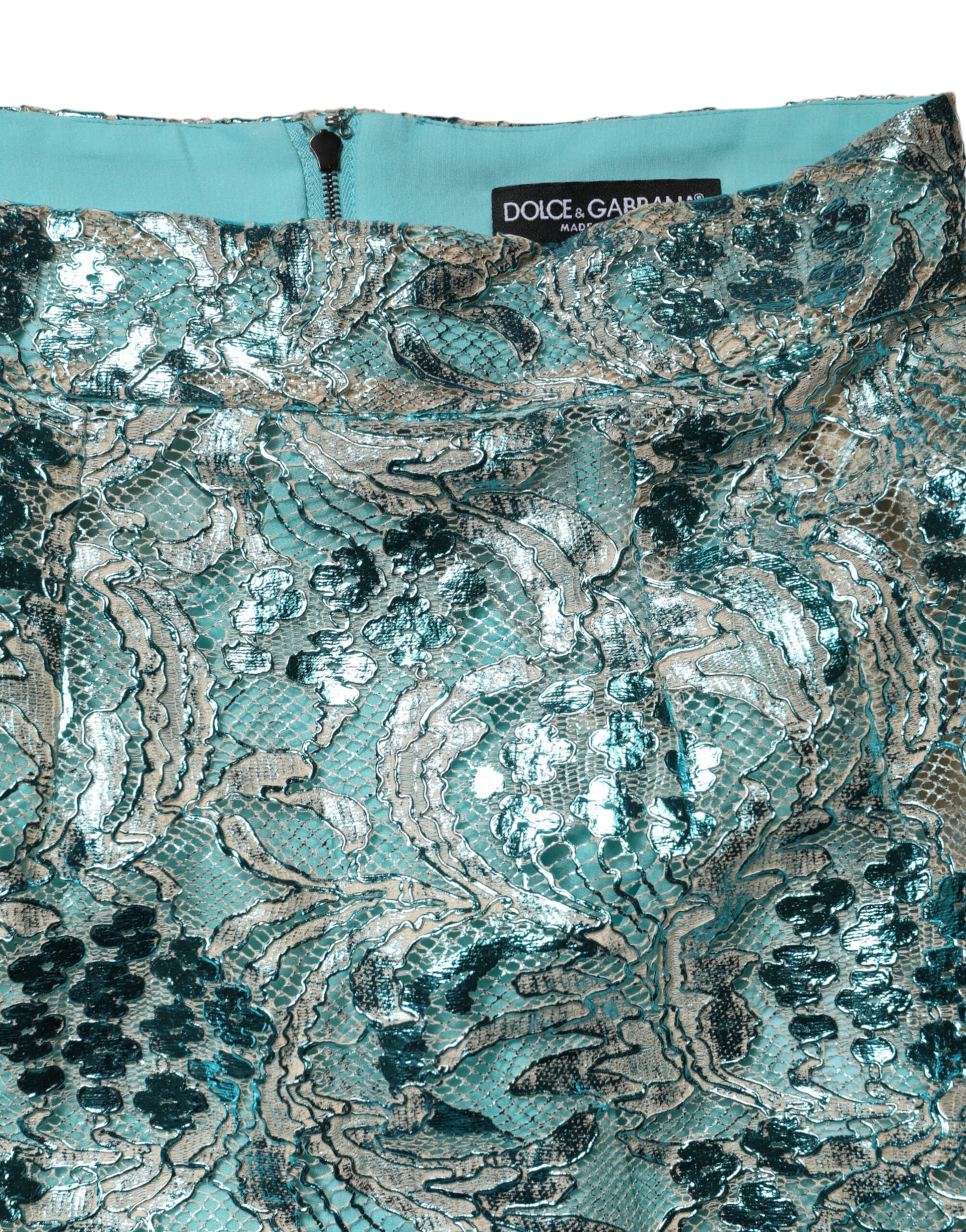 Mini-jupe taille haute en brocart floral bleu Dolce & Gabbana