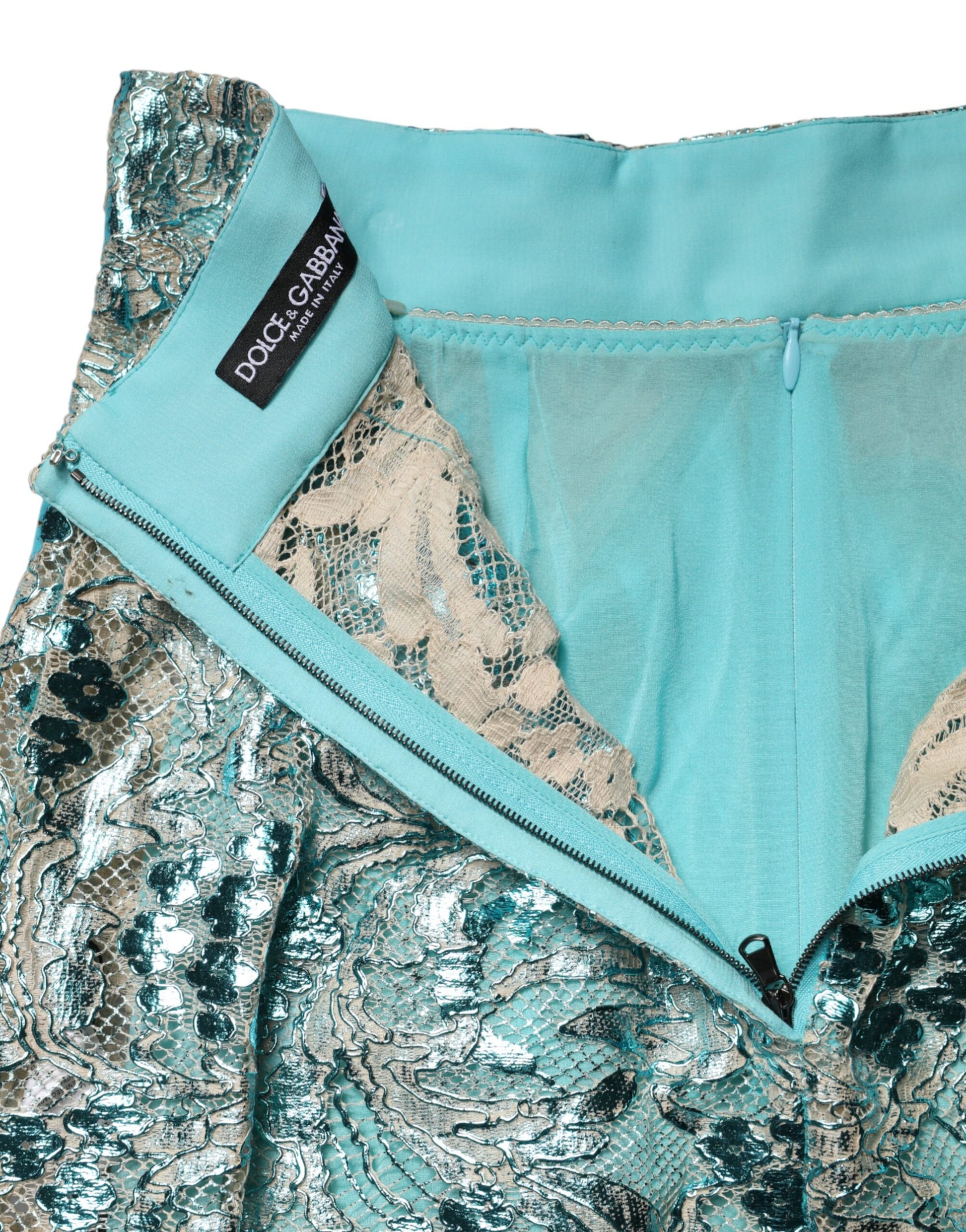 Mini-jupe taille haute en brocart floral bleu Dolce & Gabbana