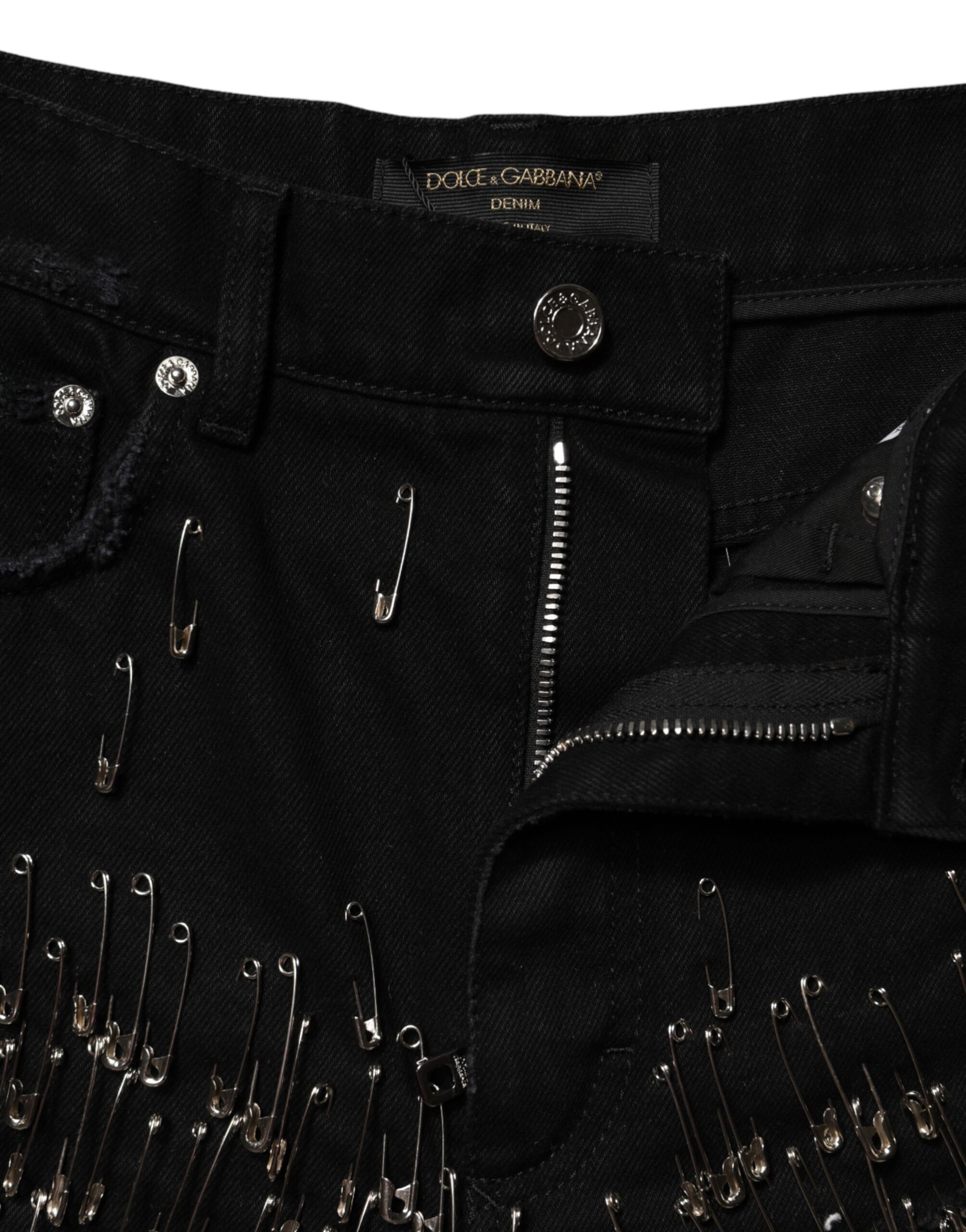 Shorts Hot Pants en jean de coton noir avec épingles Dolce & Gabbana
