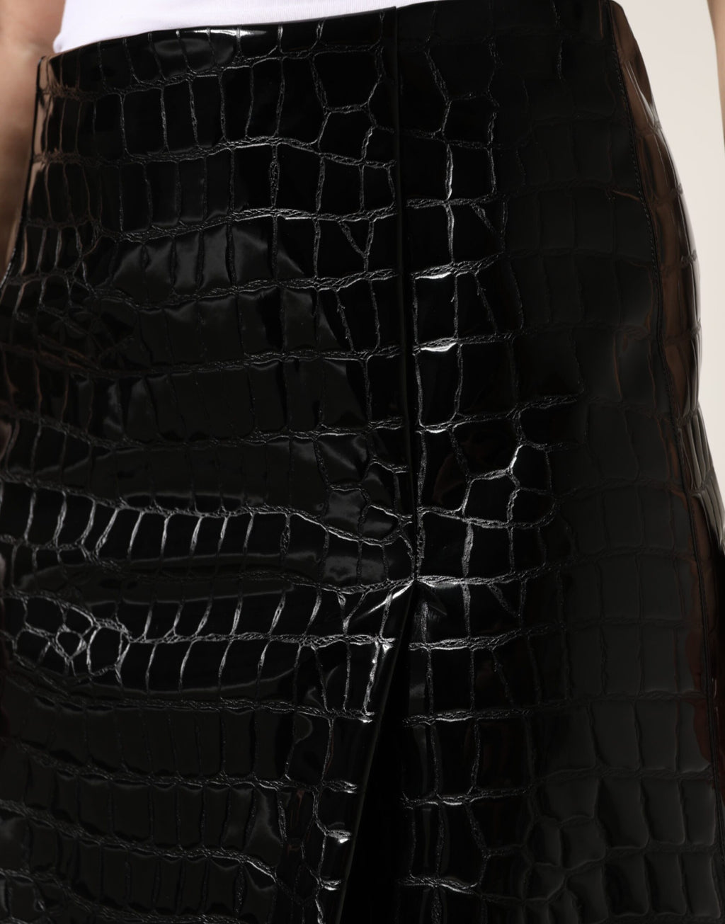 Jupe Midi Taille Moyenne en Similicuir Croco Noir Dolce & Gabbana