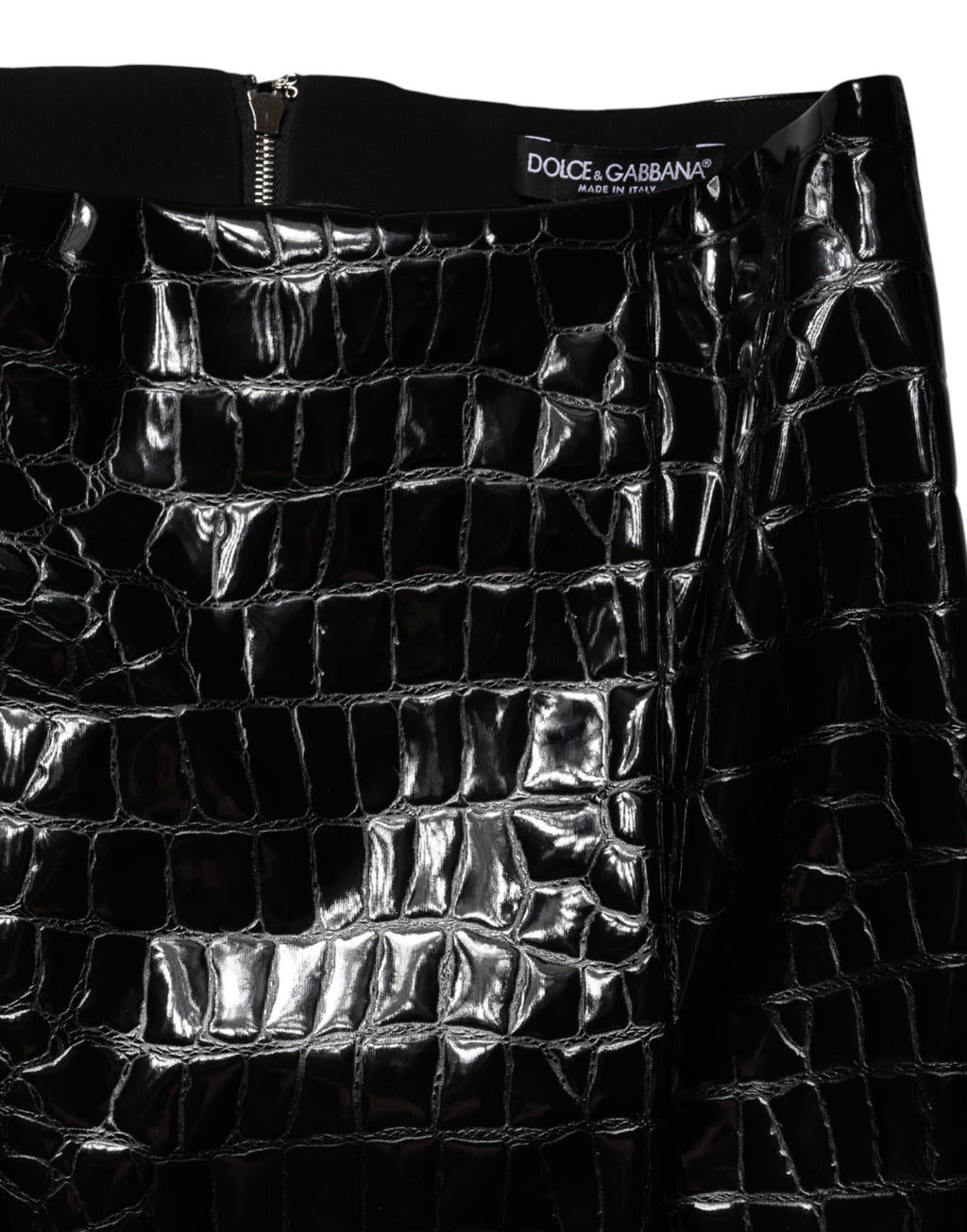 Jupe Midi Taille Moyenne en Similicuir Croco Noir Dolce & Gabbana