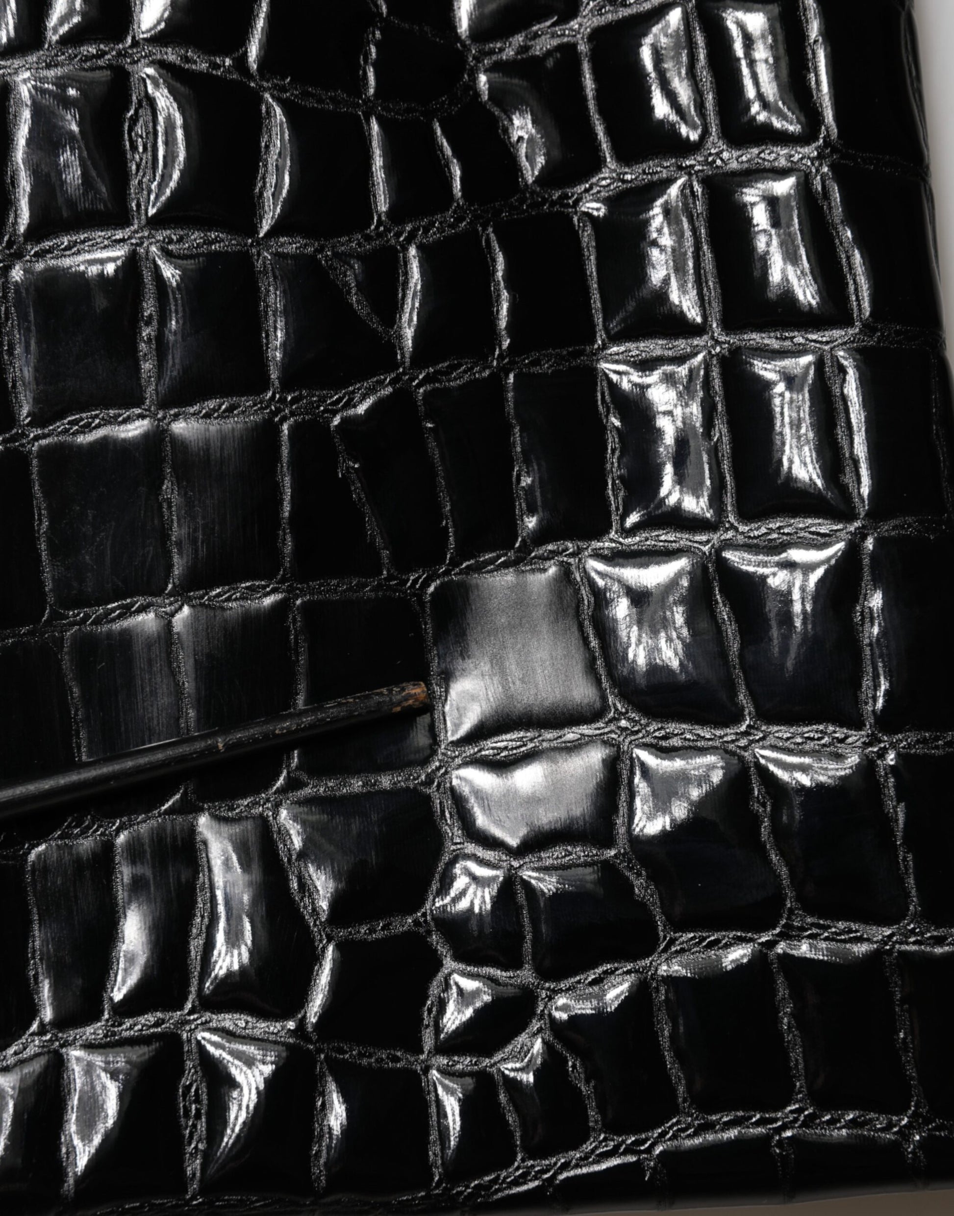 Jupe Midi Taille Moyenne en Similicuir Croco Noir Dolce & Gabbana