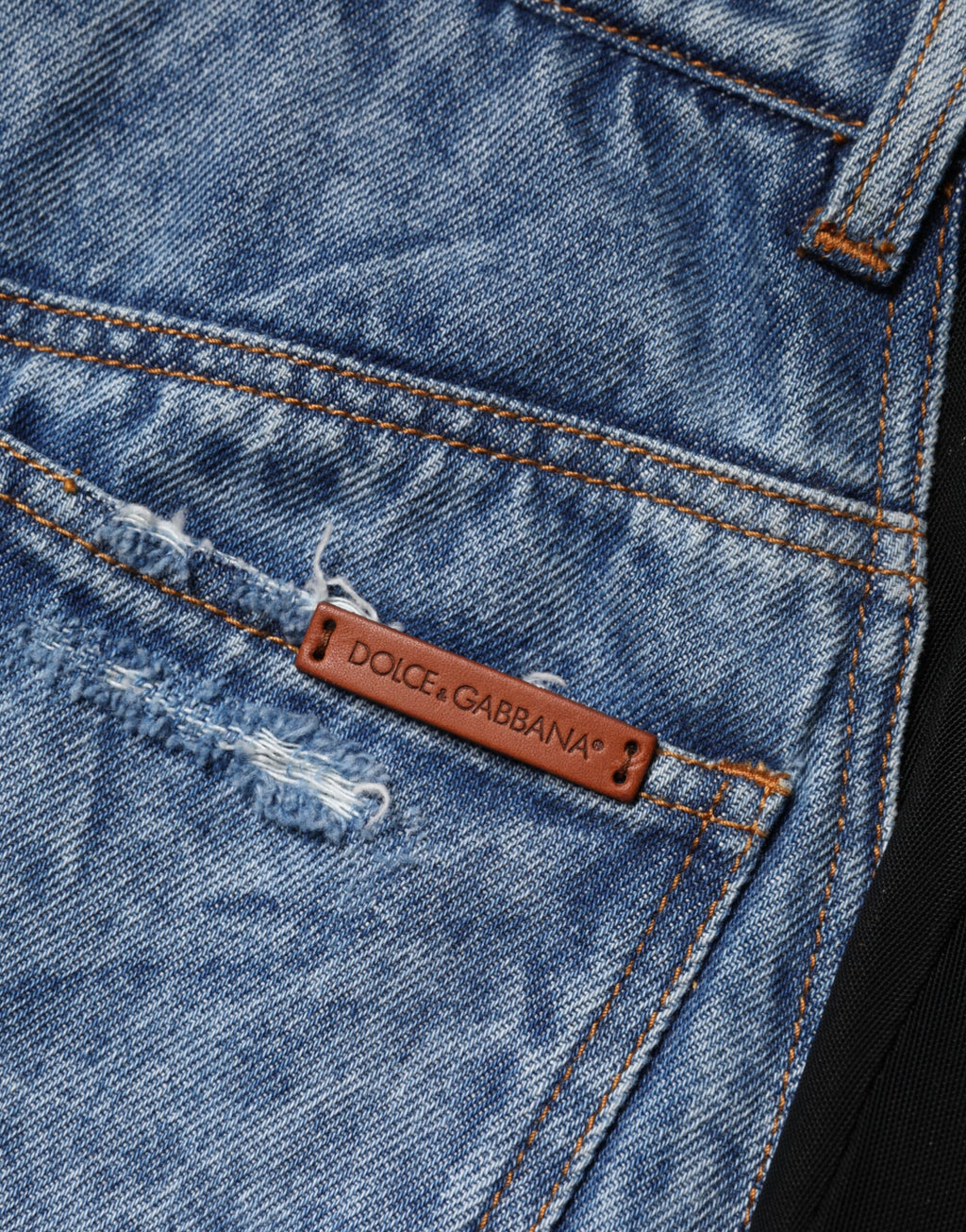 Jupe mi-longue transparente en denim de coton noir et bleu Dolce & Gabbana