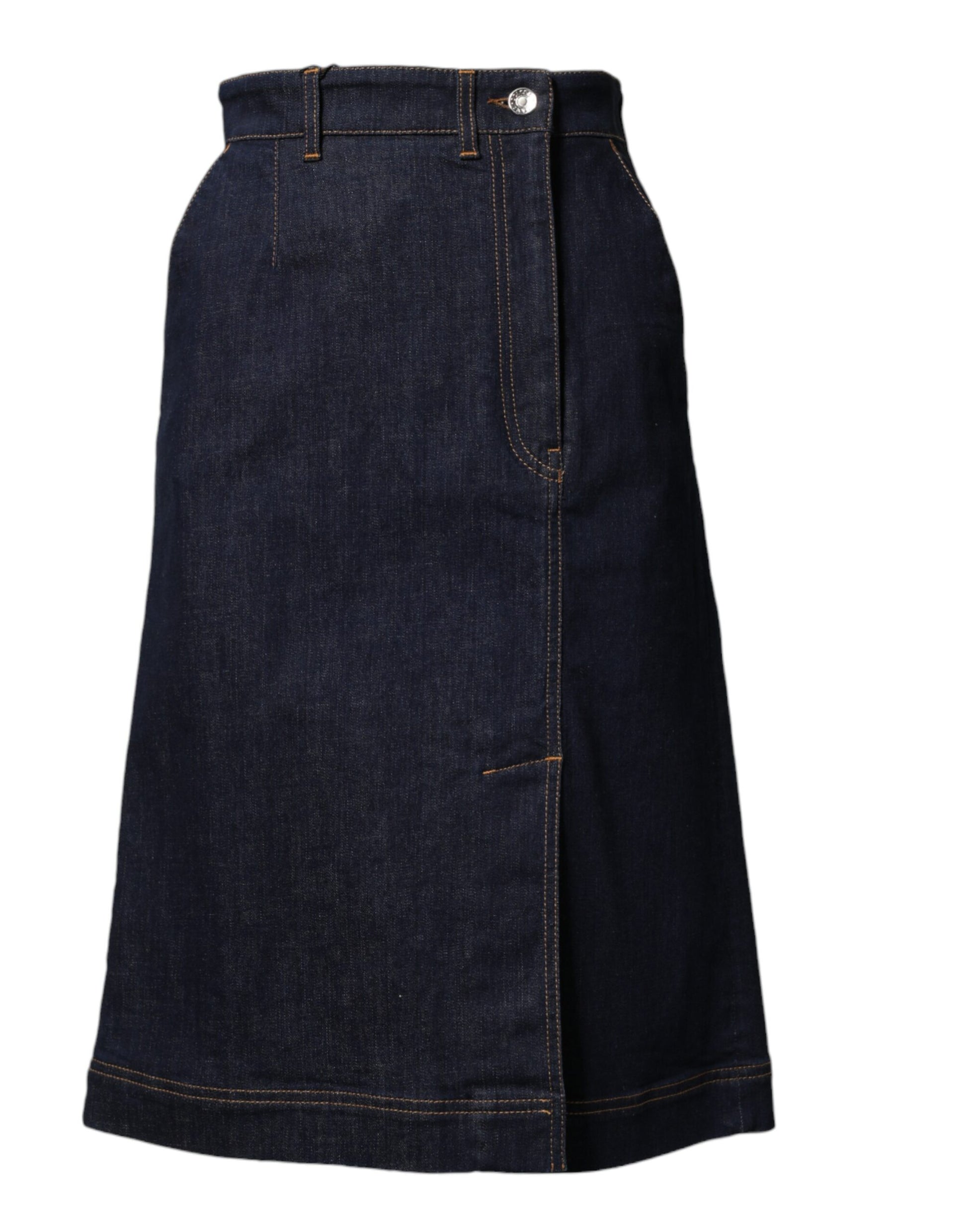 Jupe mi-longue en jean trapèze en coton bleu foncé Dolce & Gabbana