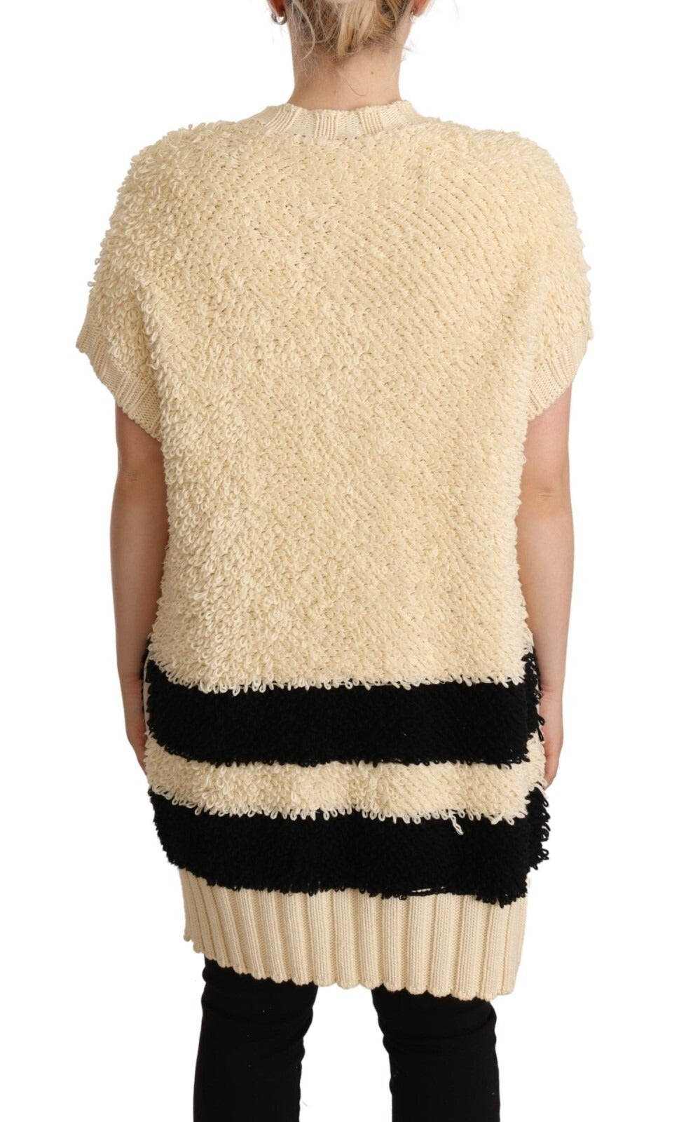 Philosophy Beige Black Short Sleeve Button Cardigan Sweater