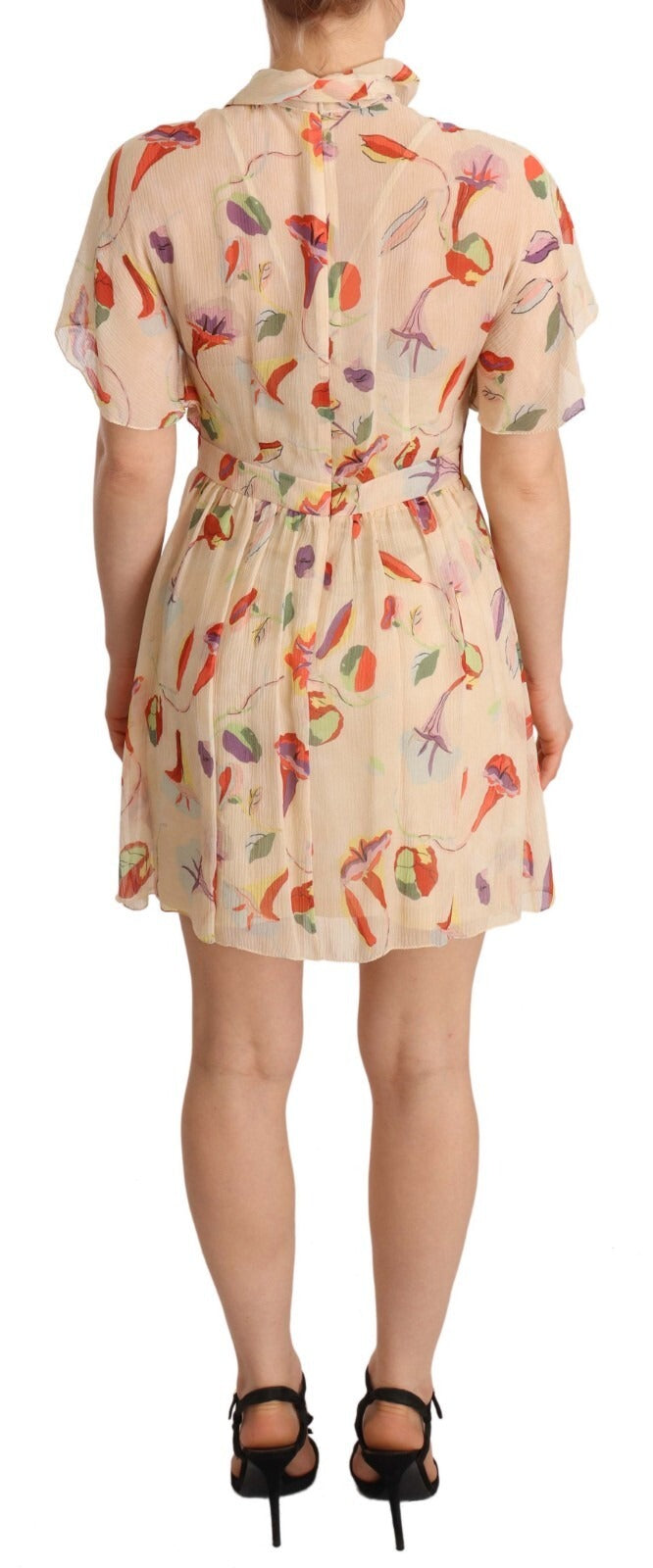 Robe Courte Évasée Beige Col Ascot Manches Courtes Red Valentino