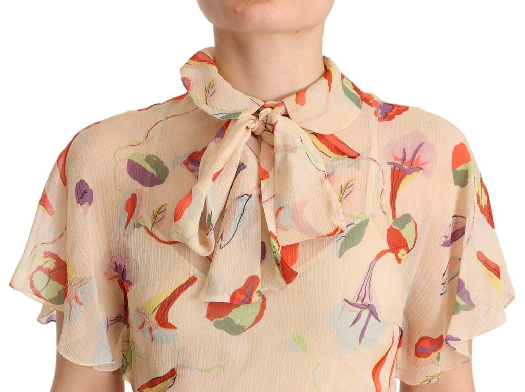 Robe Courte Évasée Beige Col Ascot Manches Courtes Red Valentino