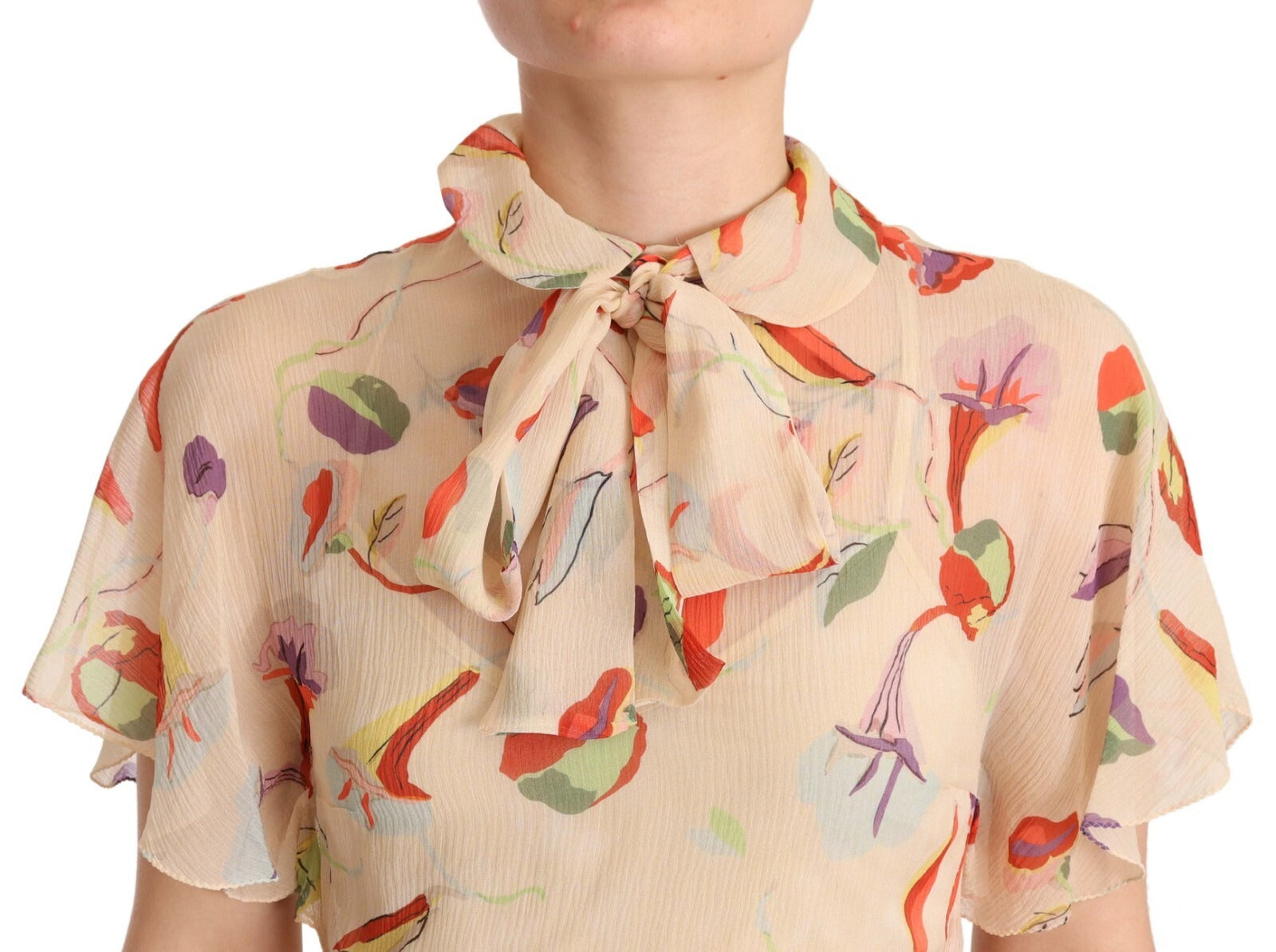 Robe Courte Évasée Beige Col Ascot Manches Courtes Red Valentino