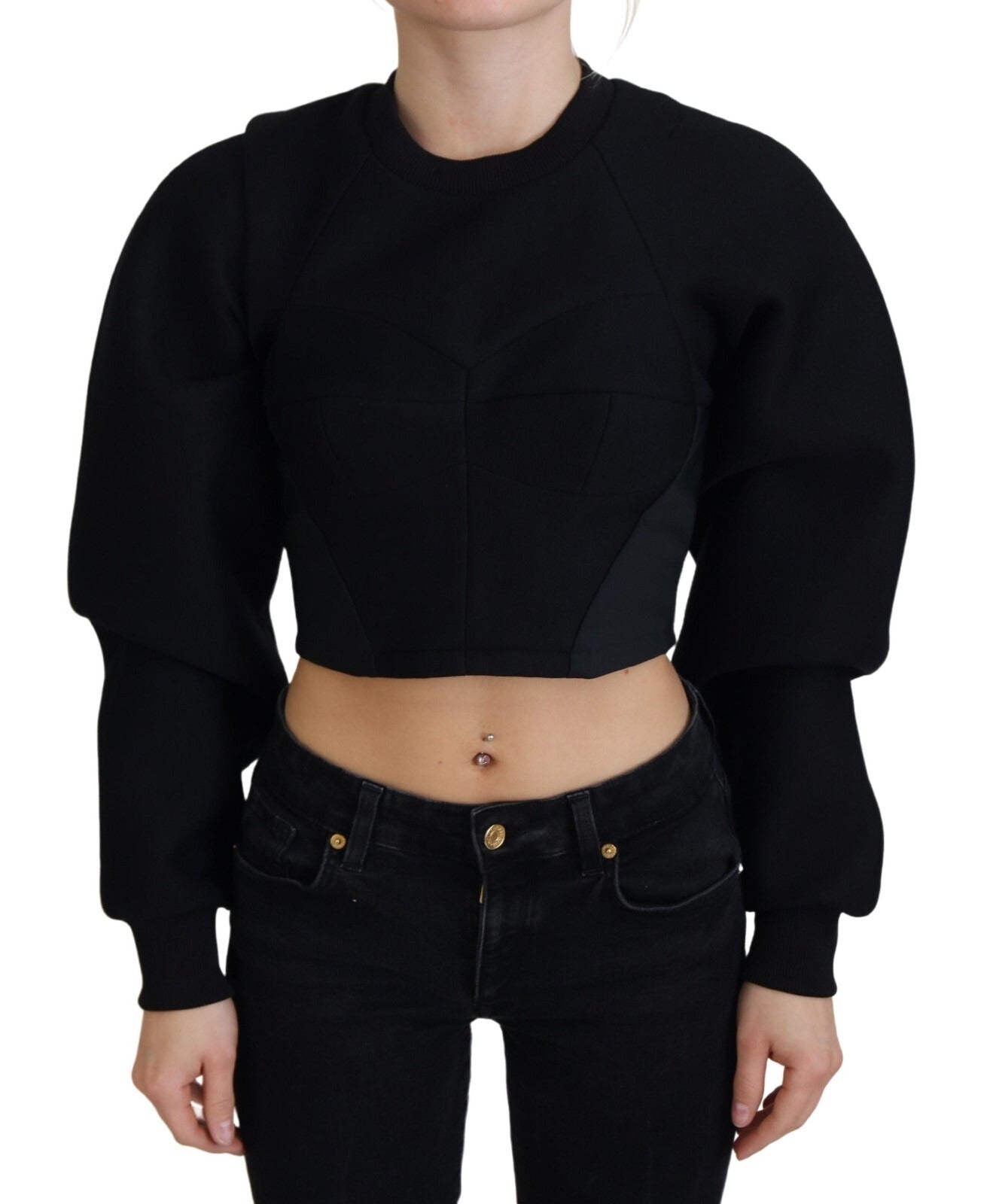 Philosophy Black Cropped Zipper Back Sweatshirt Sweater