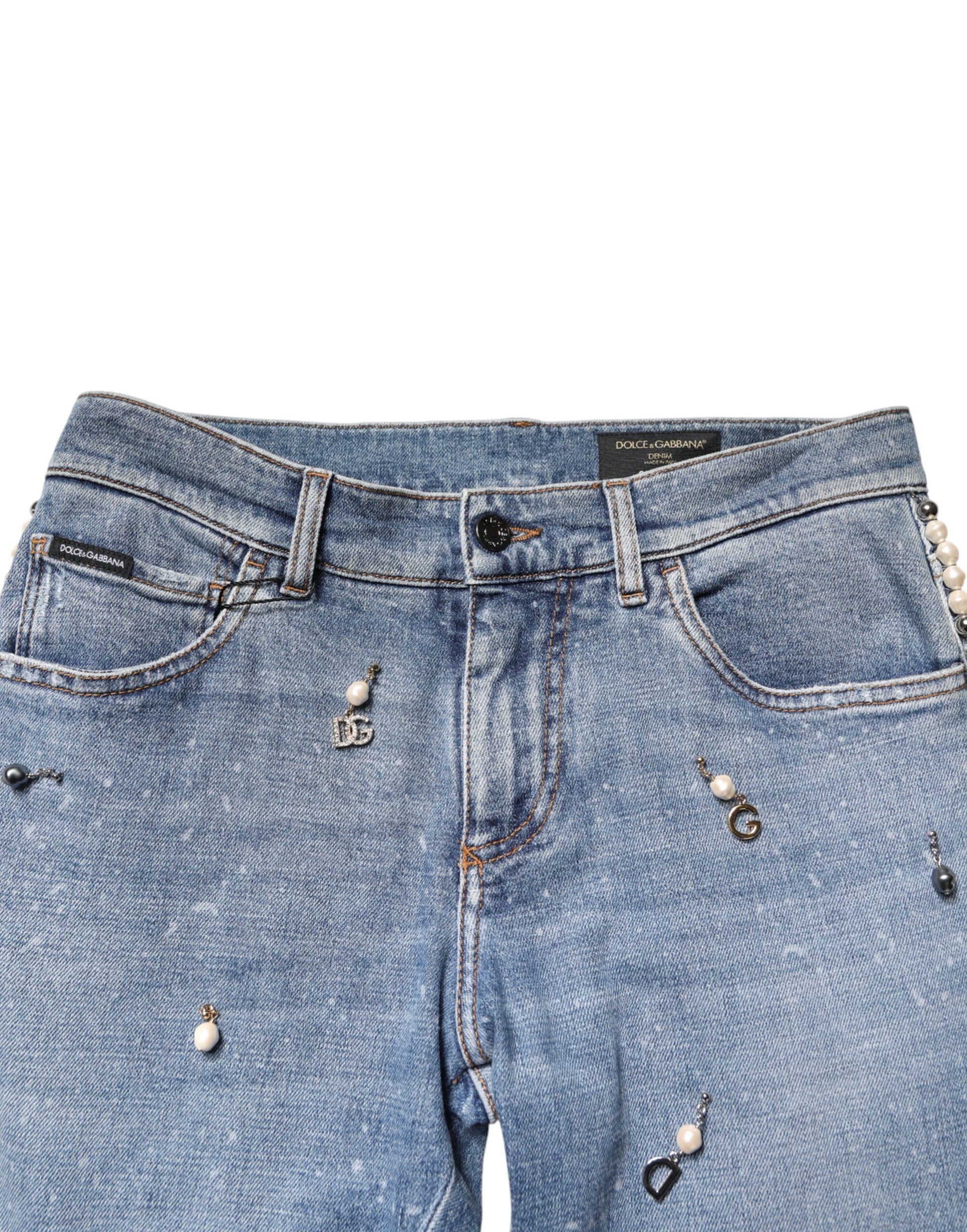 Jean skinny en denim de coton bleu orné Dolce & Gabbana