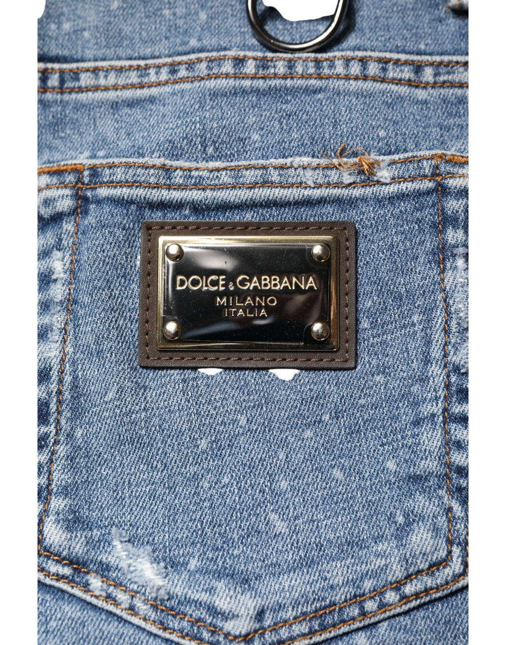 Jean skinny en denim de coton bleu orné Dolce & Gabbana