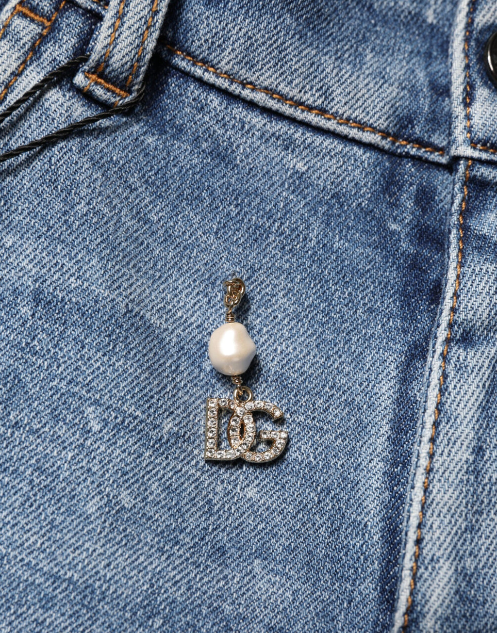 Jean skinny en denim de coton bleu orné Dolce & Gabbana