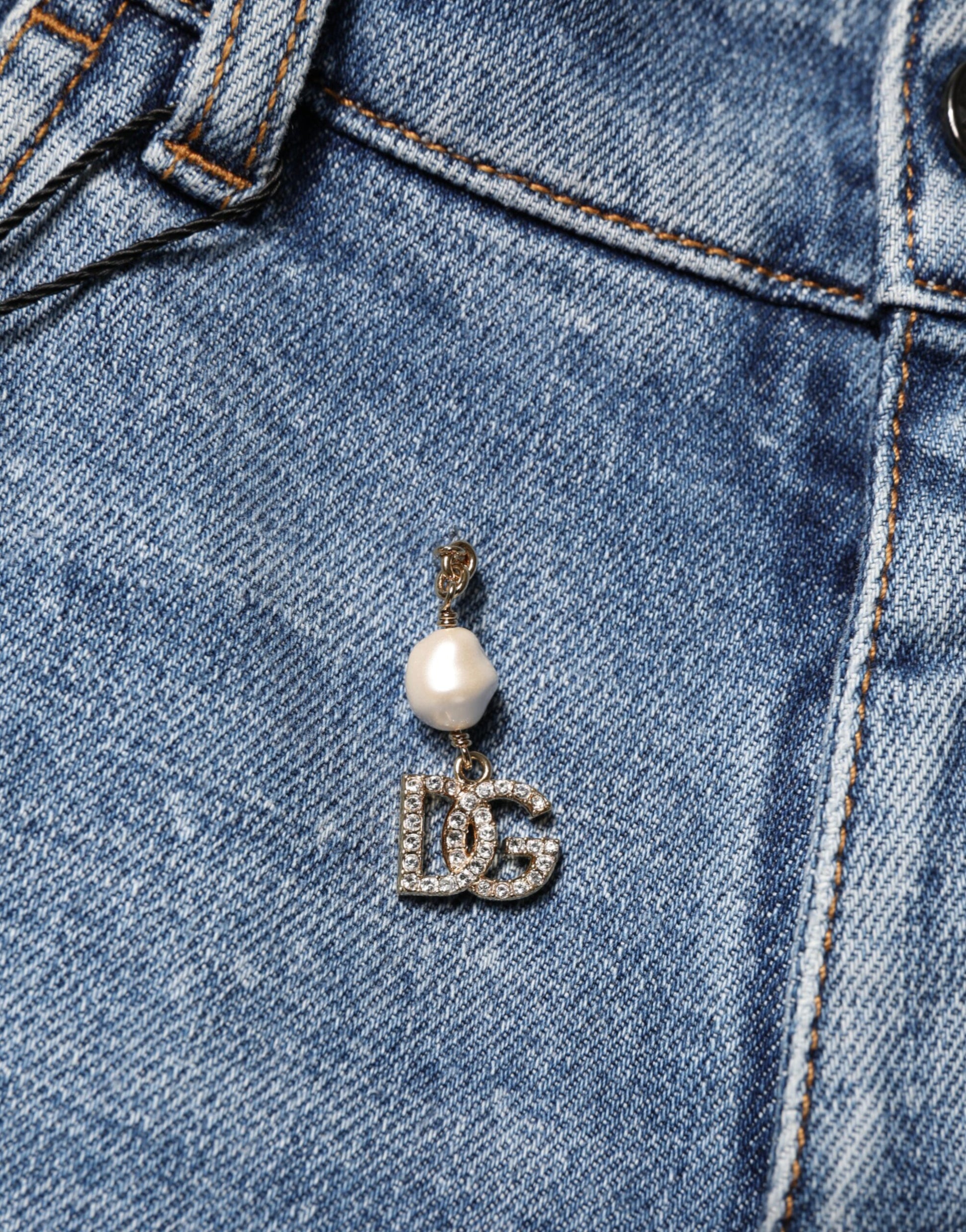 Jean skinny en denim de coton bleu orné Dolce & Gabbana