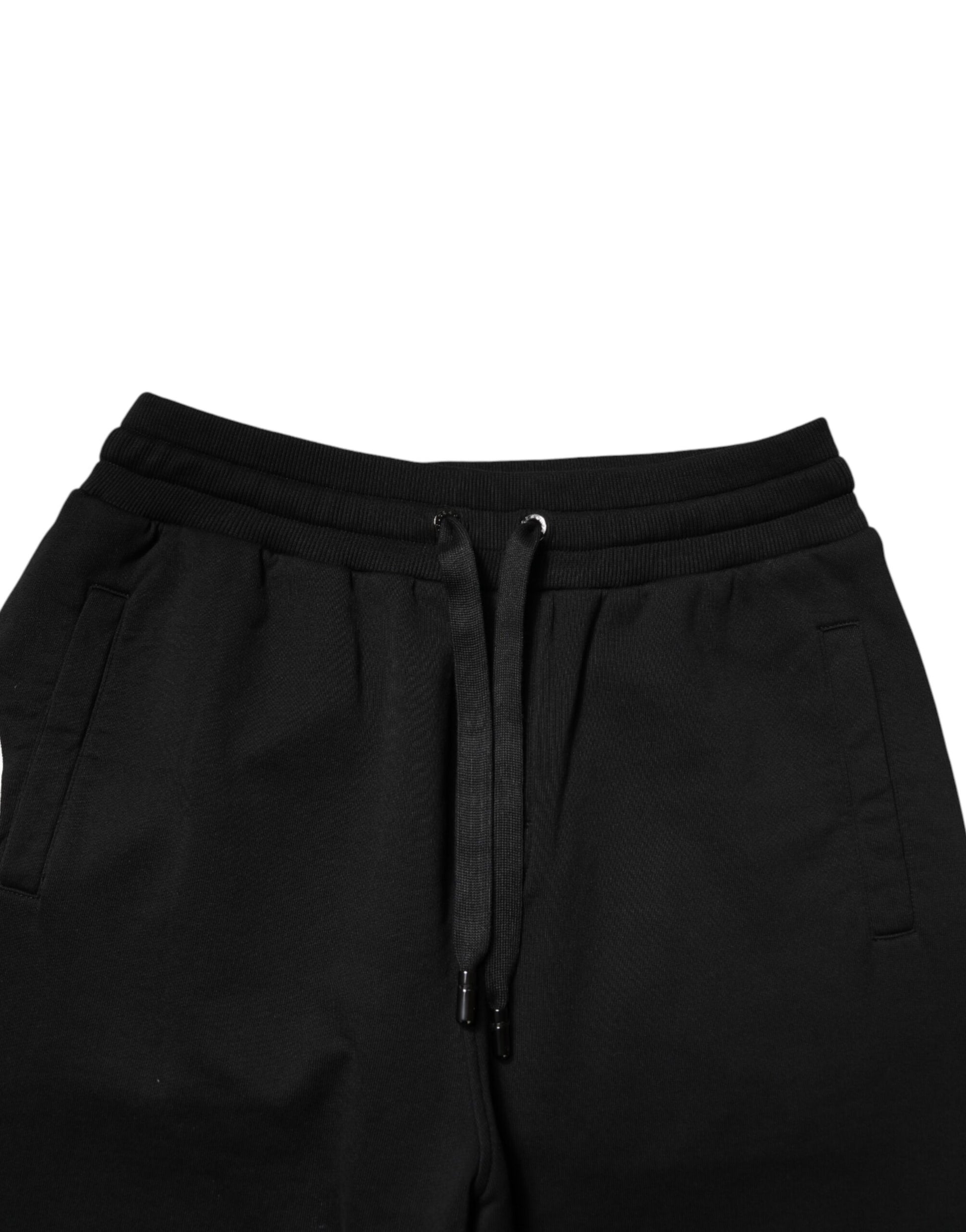 Dolce & Gabbana Black Cotton Mid Waist Jogger Trousers Pants