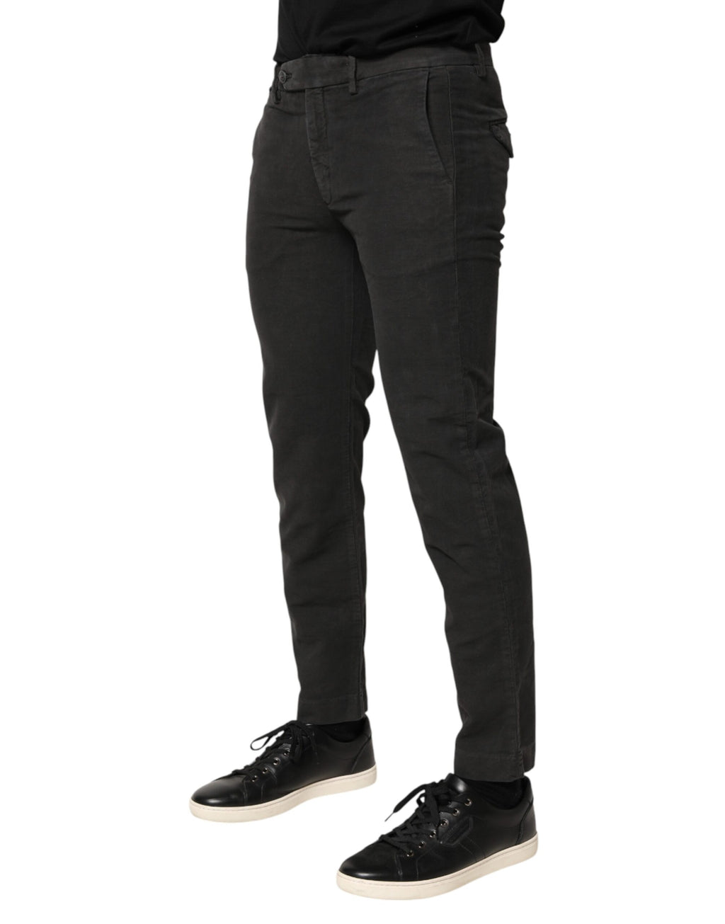 Maison Clochard Jean Homme Skinny Taille Mi-Haute en Coton Gris Foncé