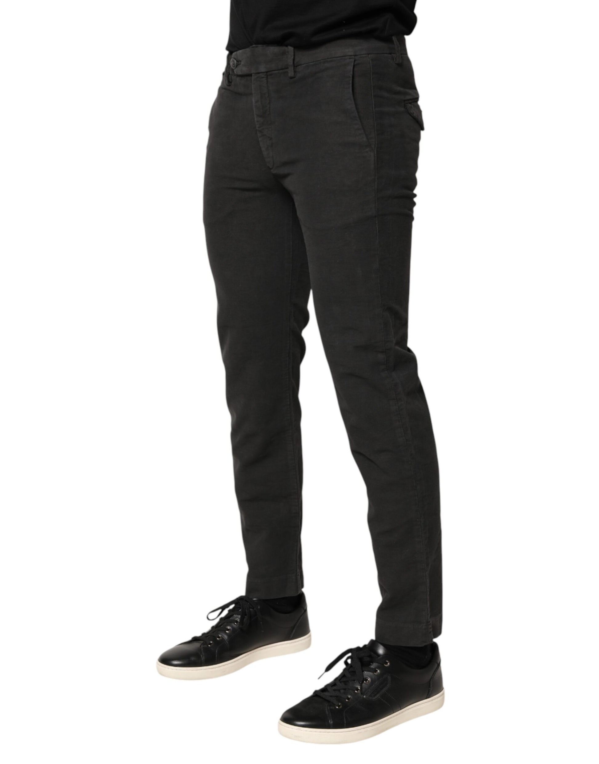 Maison Clochard Jean Homme Skinny Taille Mi-Haute en Coton Gris Foncé