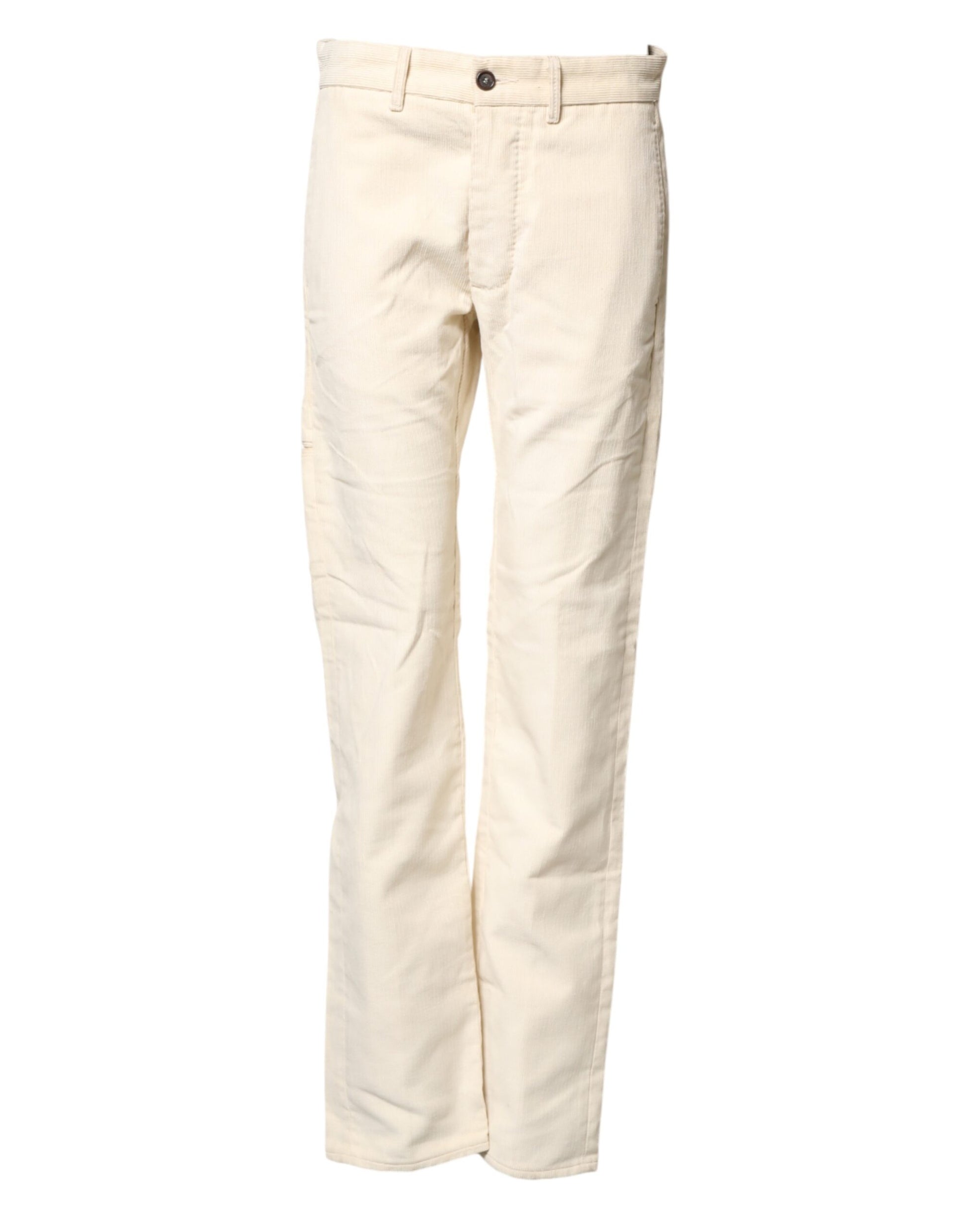 Fortela Off White Cotton Straight Men Corduroy Chino Trouser Pants