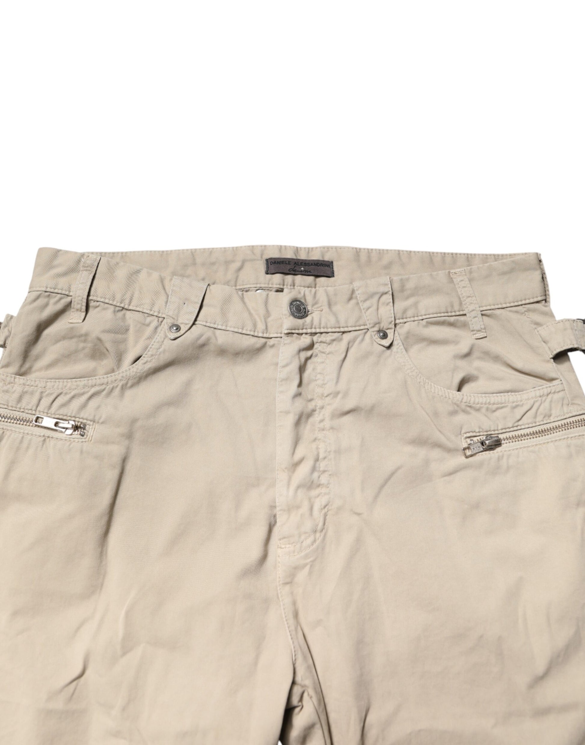 Daniele Alessandrini Jean en denim droit en coton beige taille mi-haute pour homme
