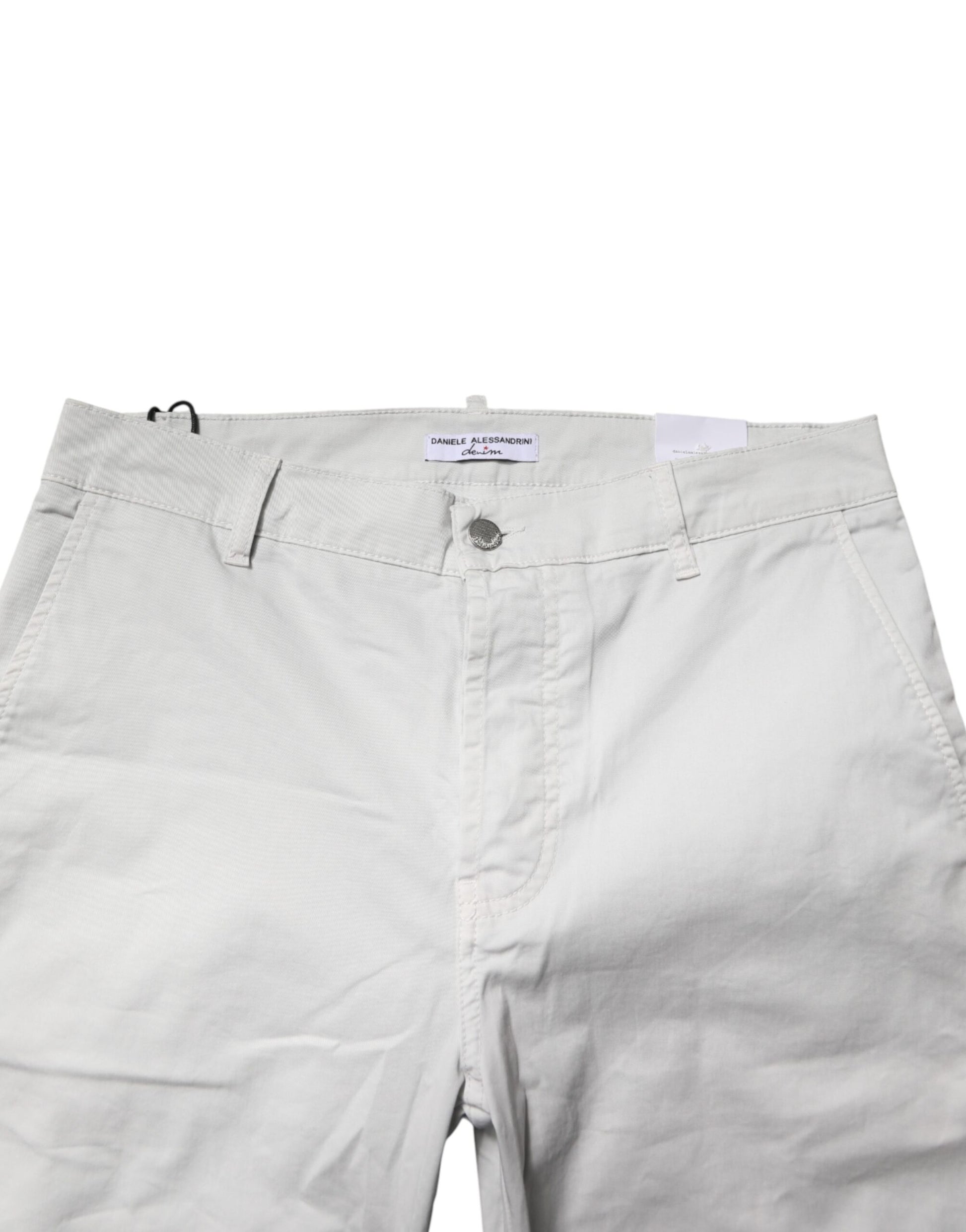 Daniele Alessandrini White Cotton Mid Waist Skinny Men Denim Jeans