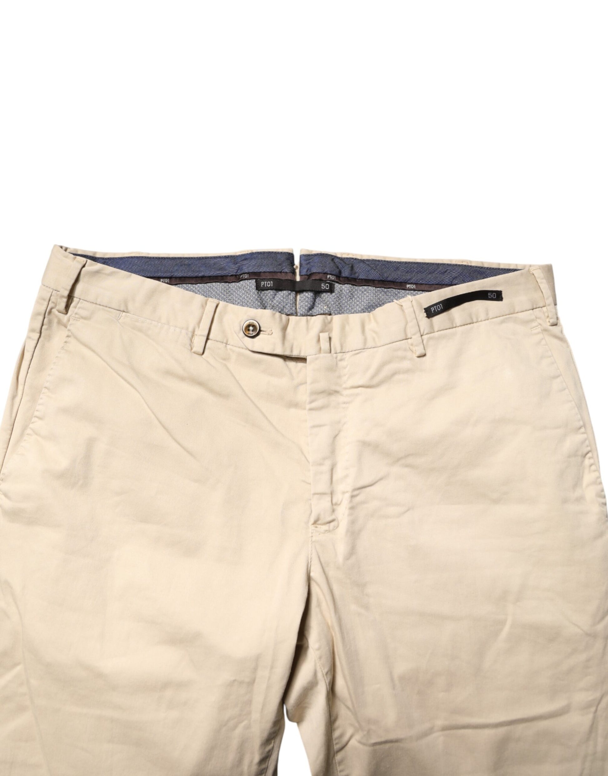 PT01 Beige Mid Waist Men Skinny Fit Chino Trouser Pants