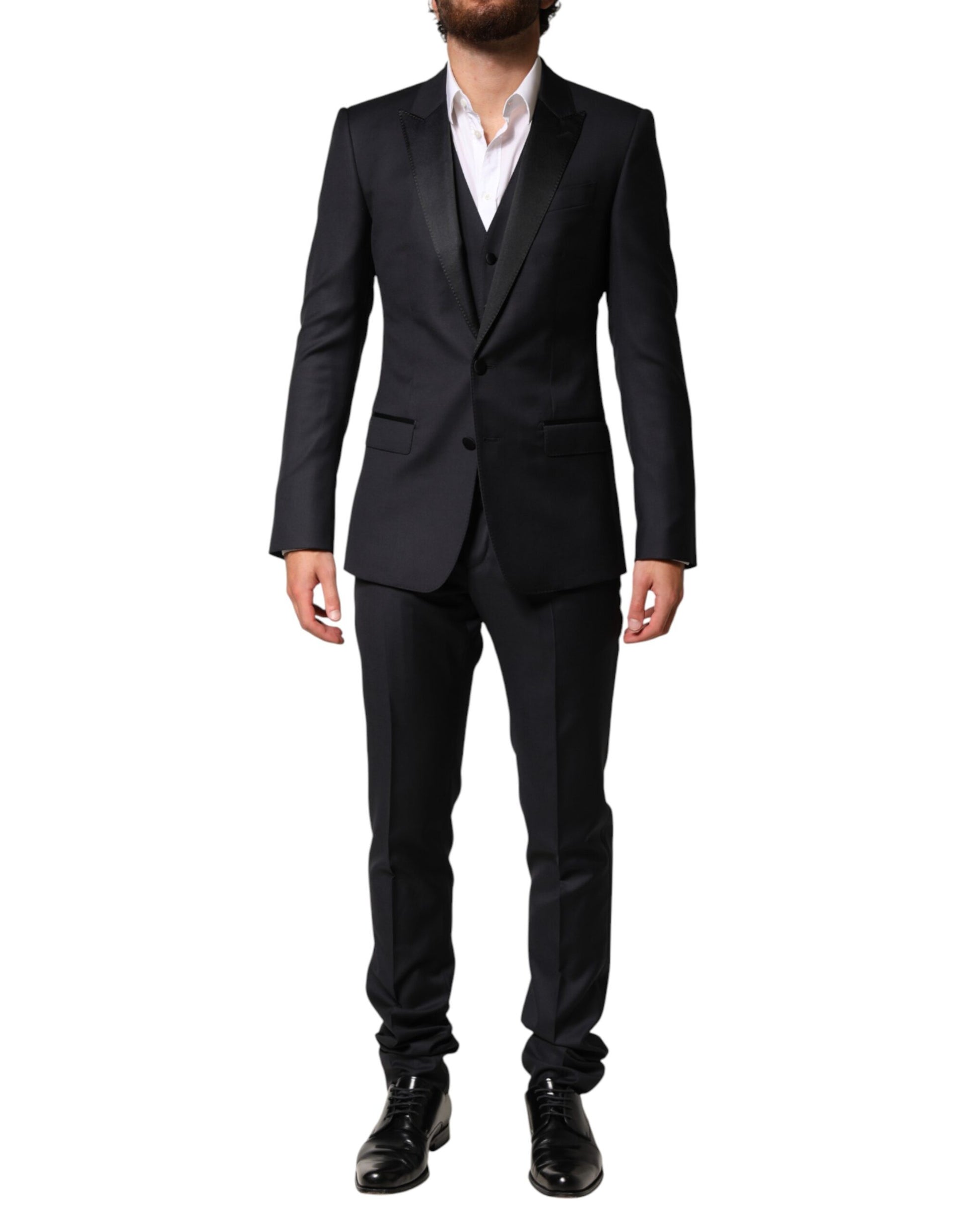 Costume homme 3 pièces Dolce & Gabbana en laine noire coupe droite