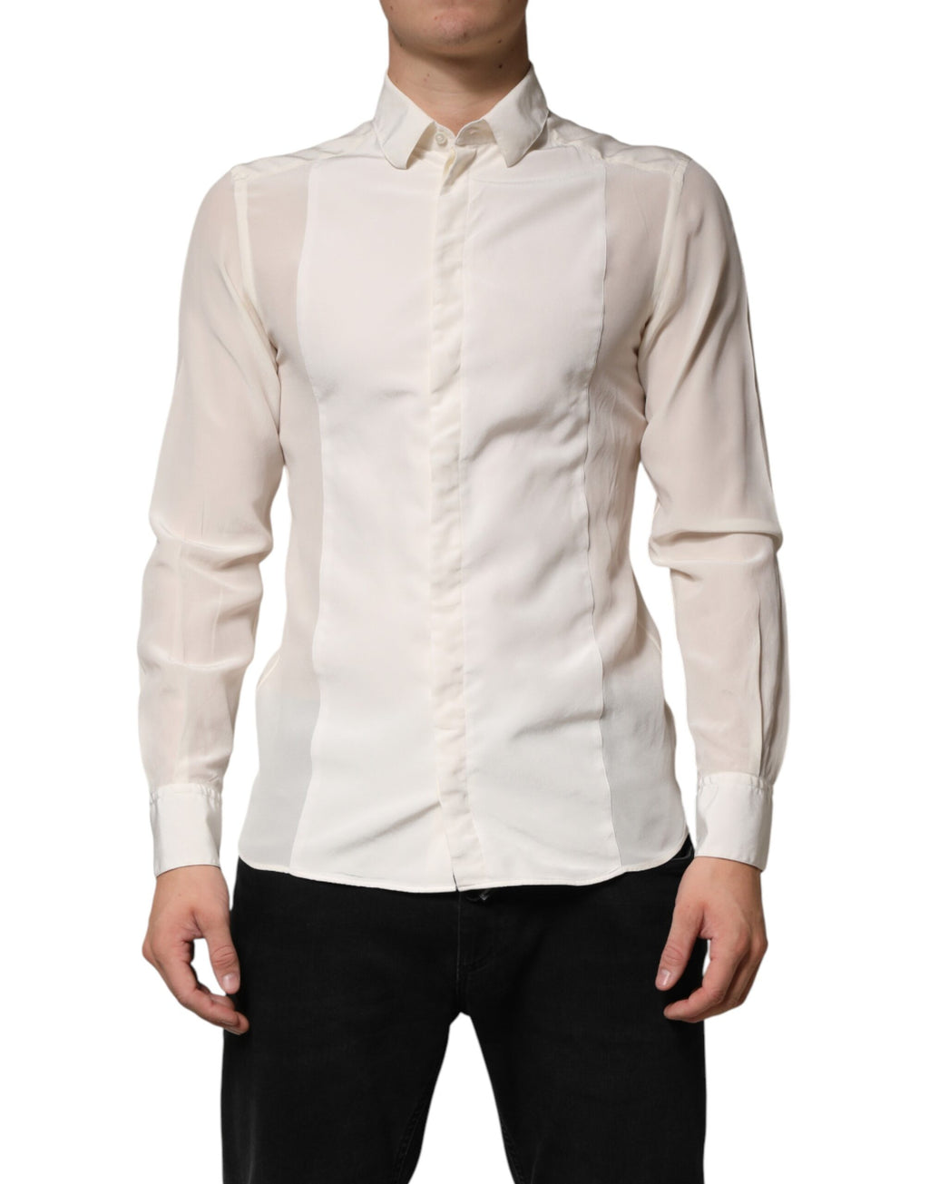 Chemise de soirée habillée Dolce & Gabbana en soie écrue pour homme