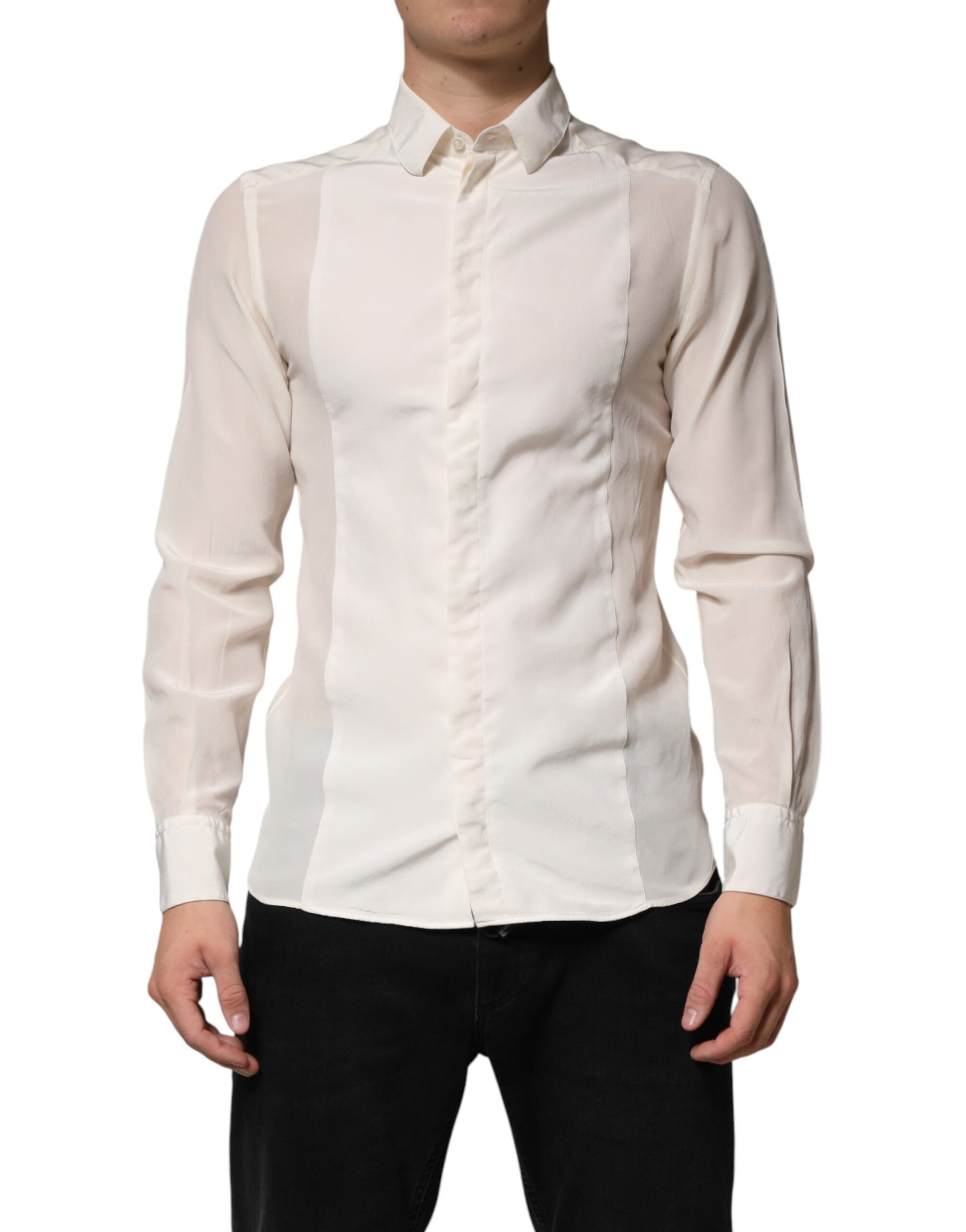 Chemise de soirée habillée Dolce & Gabbana en soie écrue pour homme