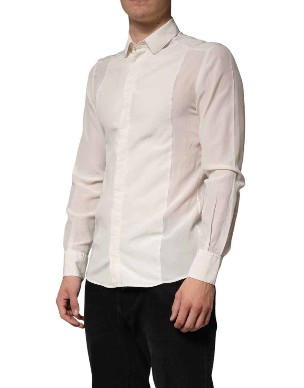 Chemise de soirée habillée Dolce & Gabbana en soie écrue pour homme