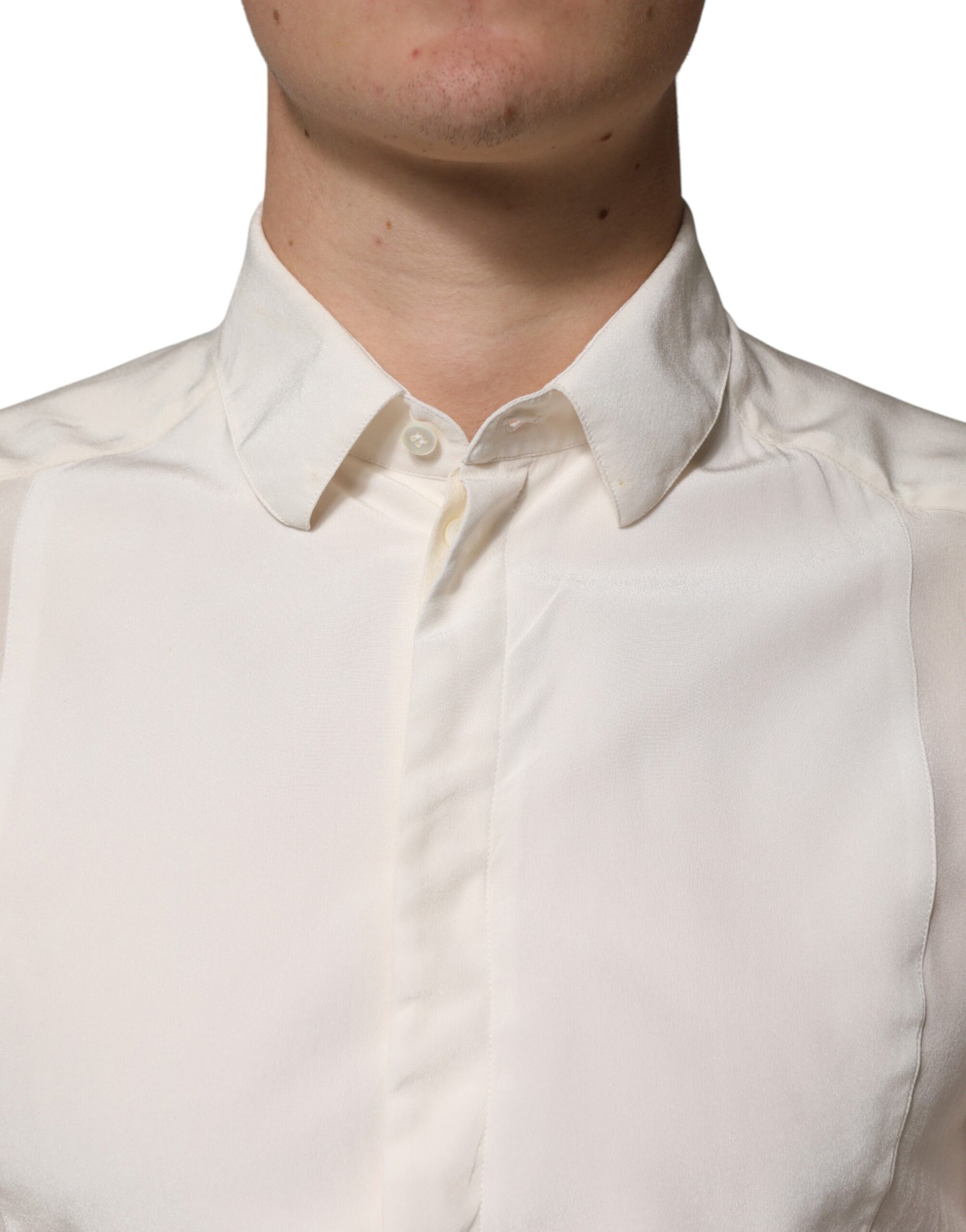Chemise de soirée habillée Dolce & Gabbana en soie écrue pour homme