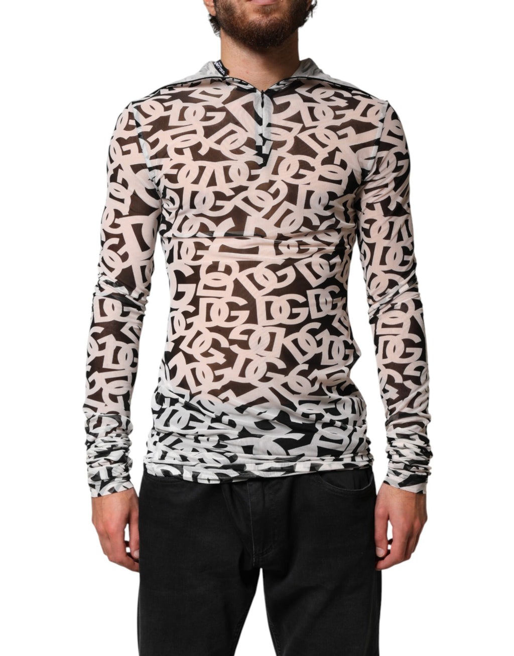 Haut à col roulé à manches longues blanc à logo DG Dolce & Gabbana