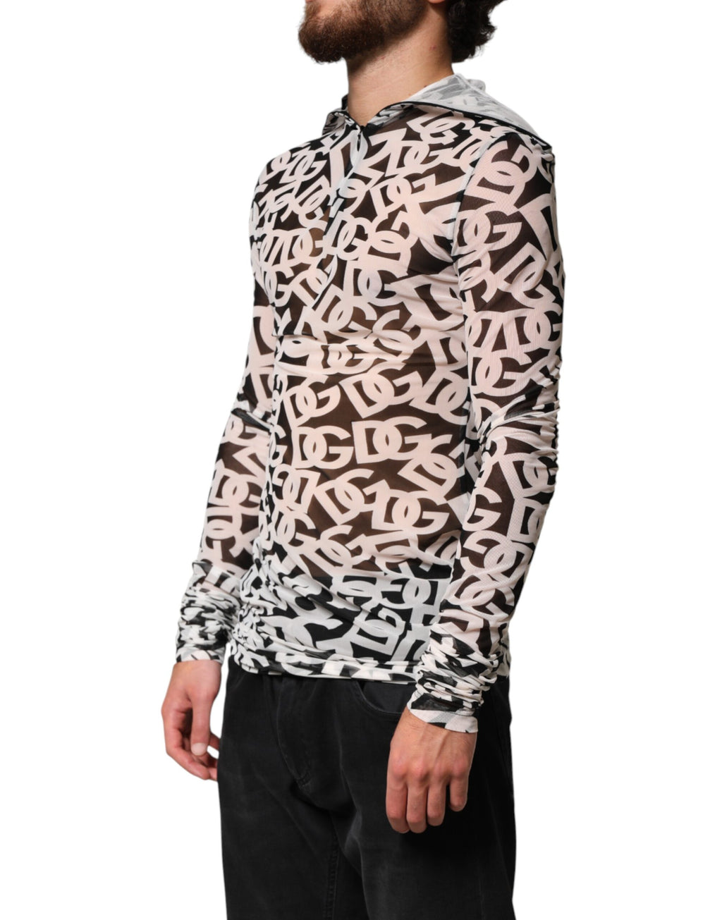 Haut à col roulé à manches longues blanc à logo DG Dolce & Gabbana