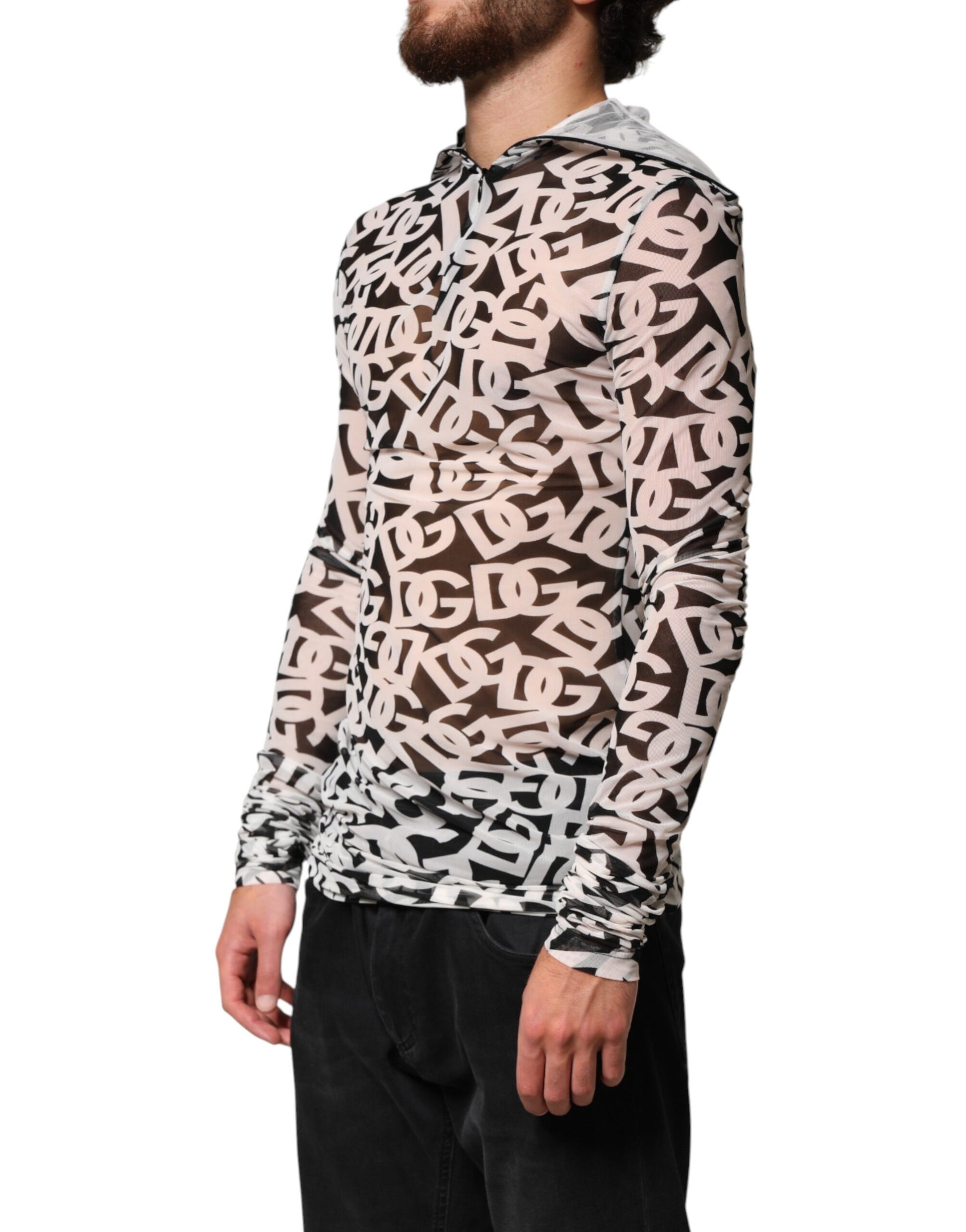 Haut à col roulé à manches longues blanc à logo DG Dolce & Gabbana